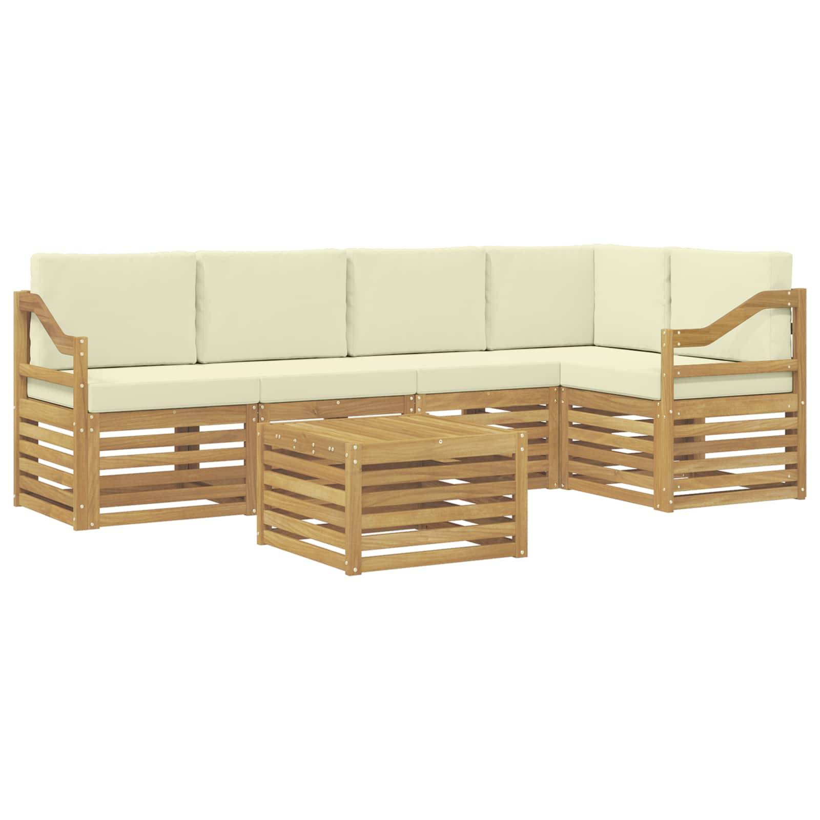 vidaXL Ecksofa Set mit Kissen 6 pcs Weiß und Creme Massivholz Akazie
