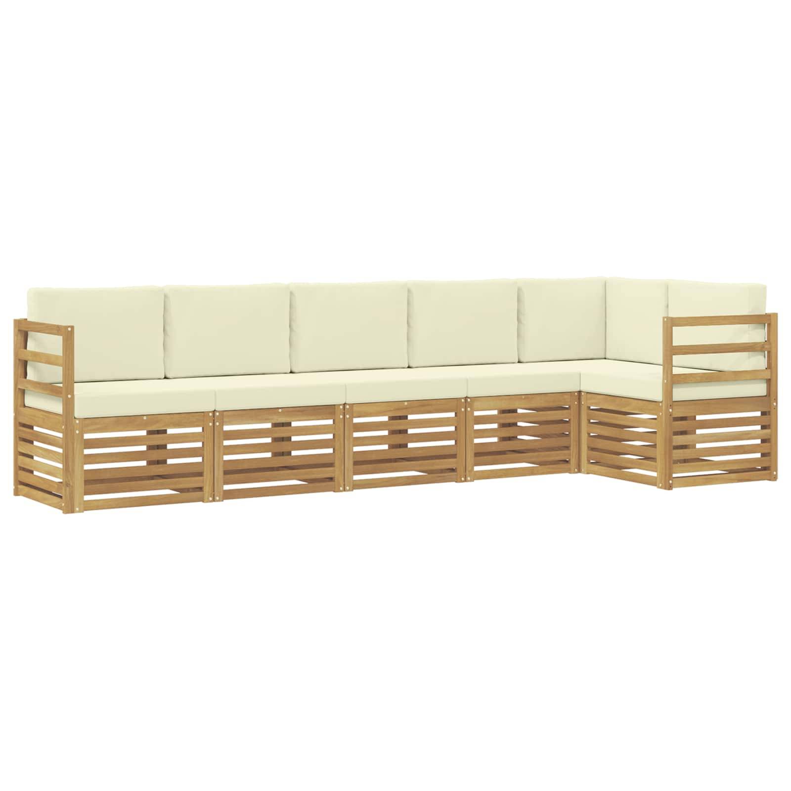 vidaXL Ecksofa Set mit Kissen 6 pcs Weiß und Creme Massivholz Akazie