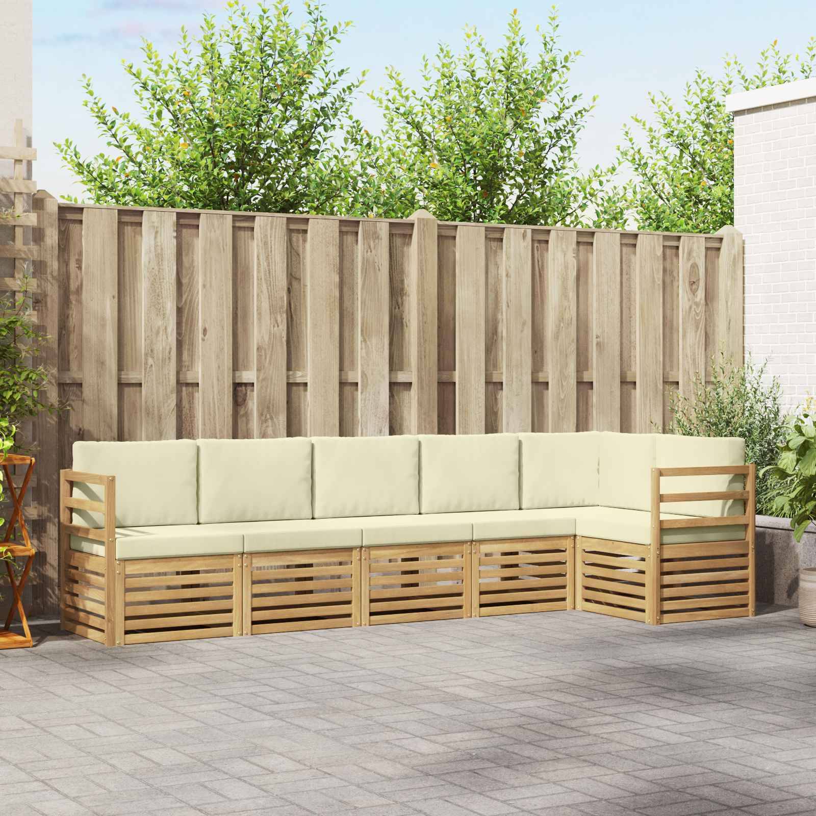 vidaXL Ecksofa Set mit Kissen 6 pcs Weiß und Creme Massivholz Akazie