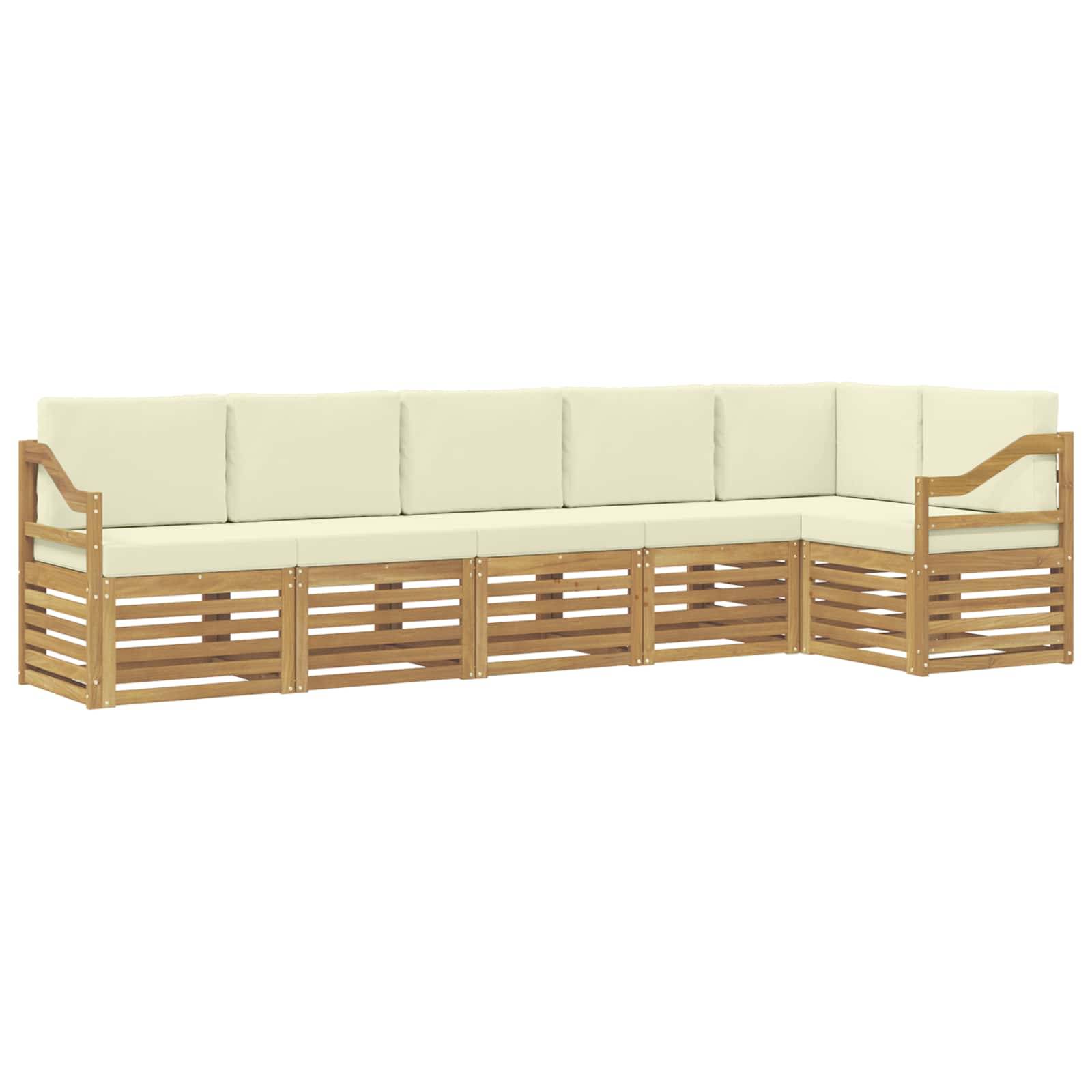 vidaXL Ecksofa Set mit Kissen 6 pcs Weiß und Creme Massivholz Akazie