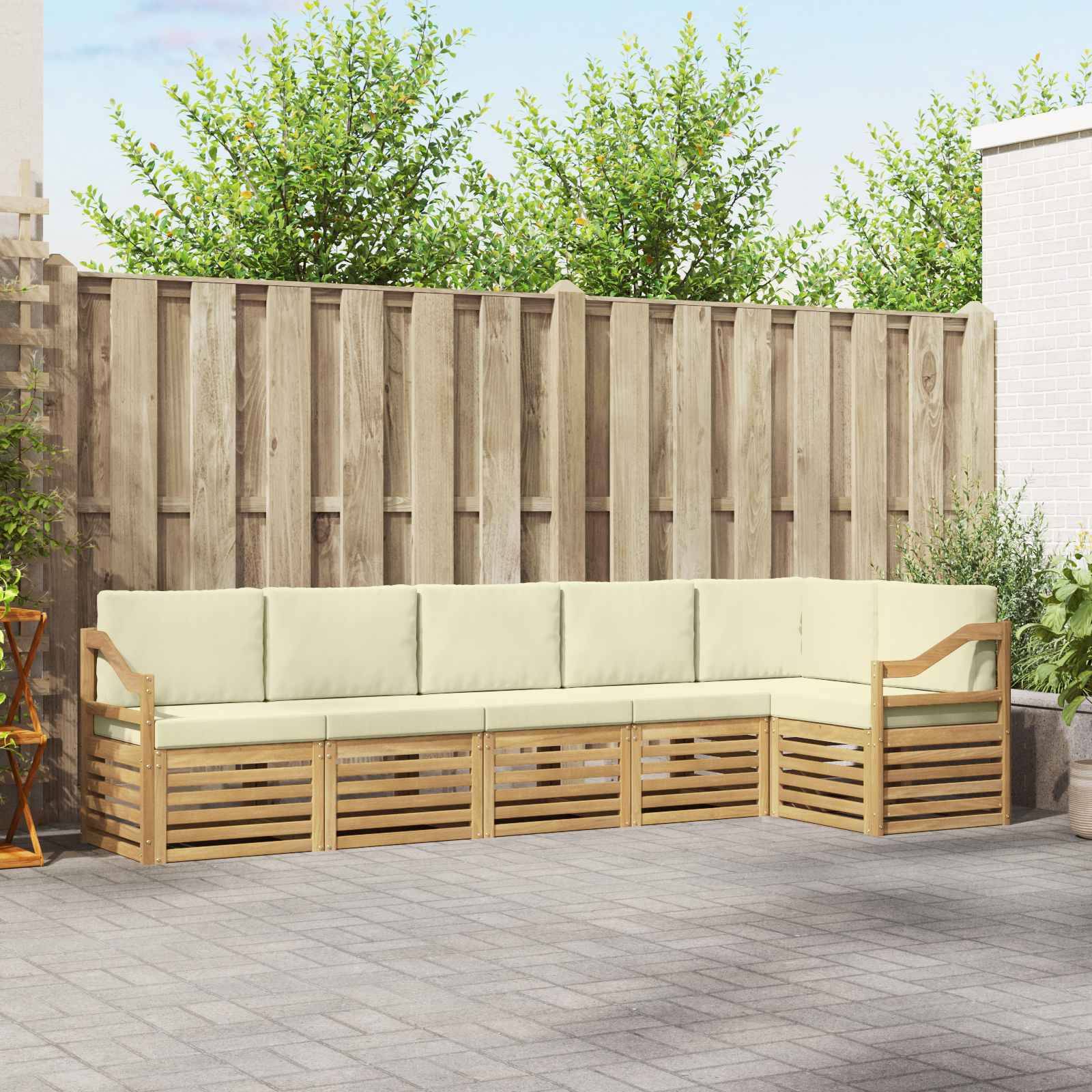 vidaXL Ecksofa Set mit Kissen 6 pcs Weiß und Creme Massivholz Akazie