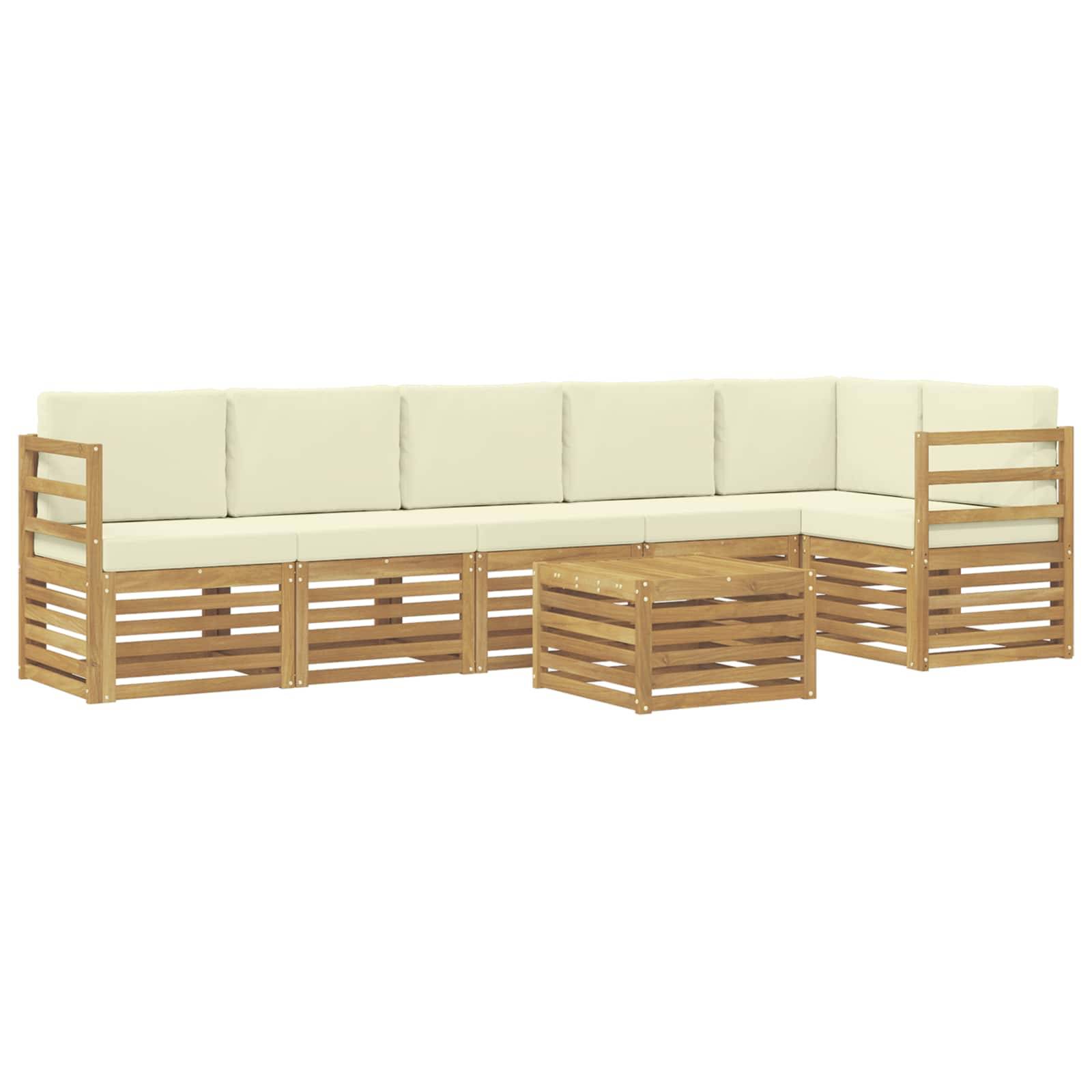vidaXL Ecksofa Set mit Kissen 7 pcs Weiß und Creme Massivholz Akazie