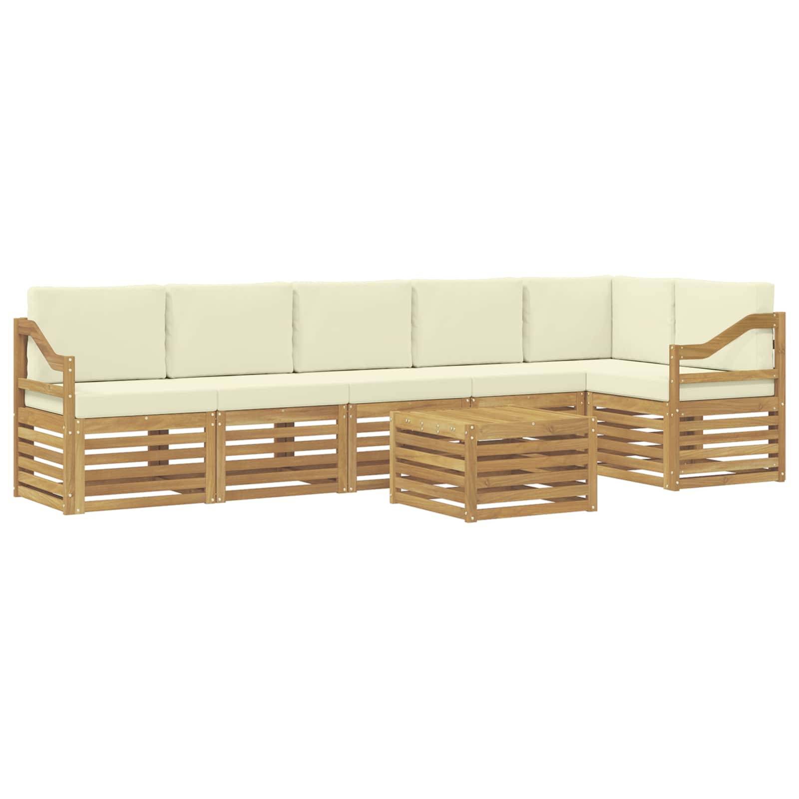 vidaXL Ecksofa Set mit Kissen 7 pcs Weiß und Creme Massivholz Akazie