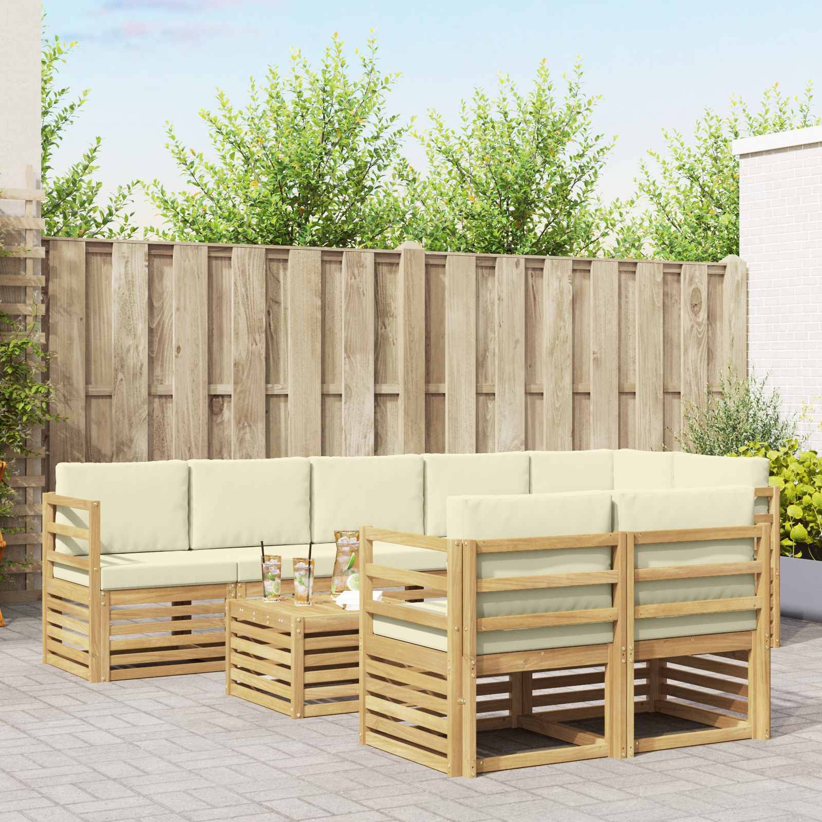 vidaXL Sofagarnituren 9 pcs Weiß und Creme Massivholz Akazie