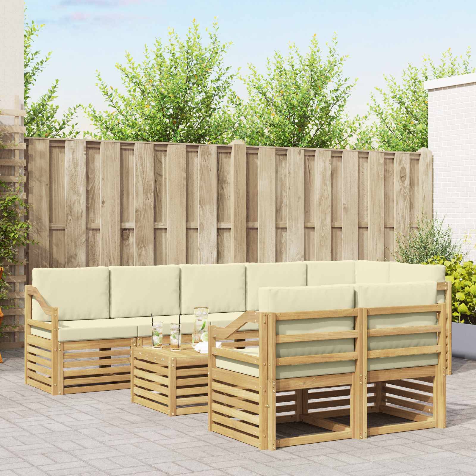 vidaXL Sofagarnituren 9 pcs Weiß und Creme Massivholz Akazie