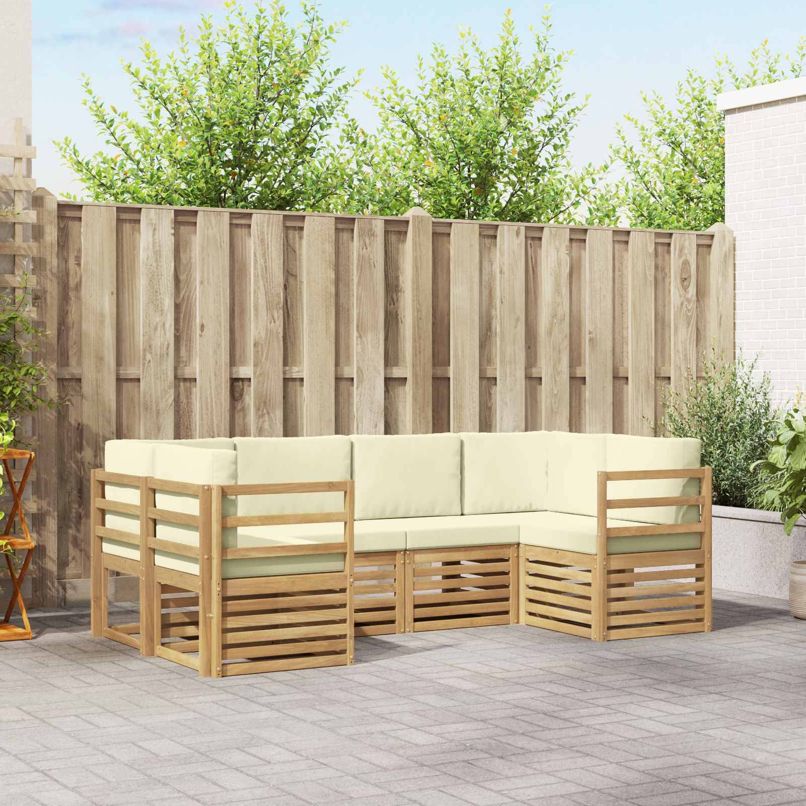vidaXL Ecksofa Set mit Kissen 6 pcs Weiß und Creme Polyester
