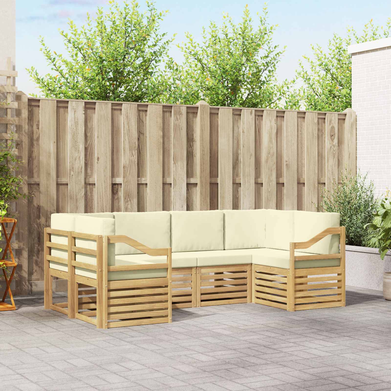 vidaXL Ecksofa Set mit Kissen 6 pcs Weiß und Creme Polyester