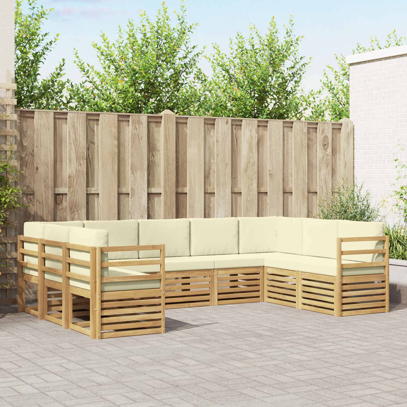 vidaXL Ecksofa Set mit Kissen 9 pcs Weiß und Creme Polyester