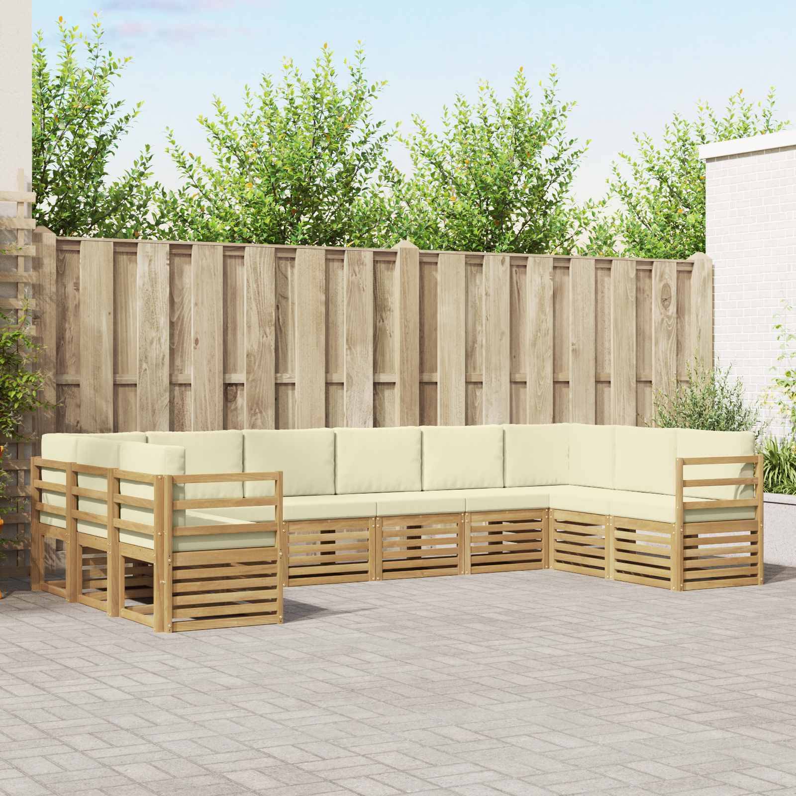 vidaXL Outdoor-Sofagarnitur mit Kissen 10 pcs Weiß und Creme Polyester