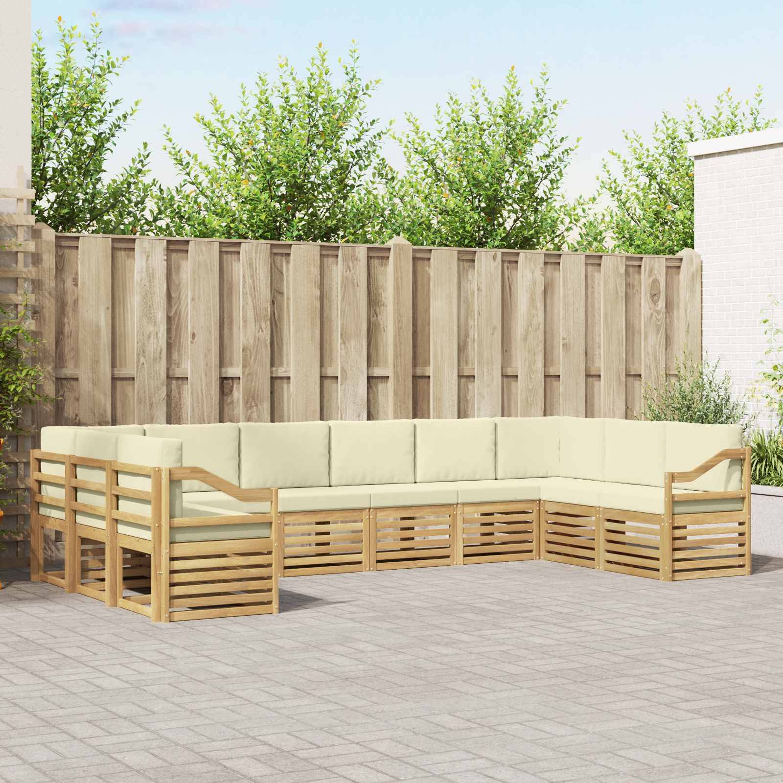 vidaXL Outdoor-Sofagarnitur mit Kissen 10 pcs Weiß und Creme Polyester