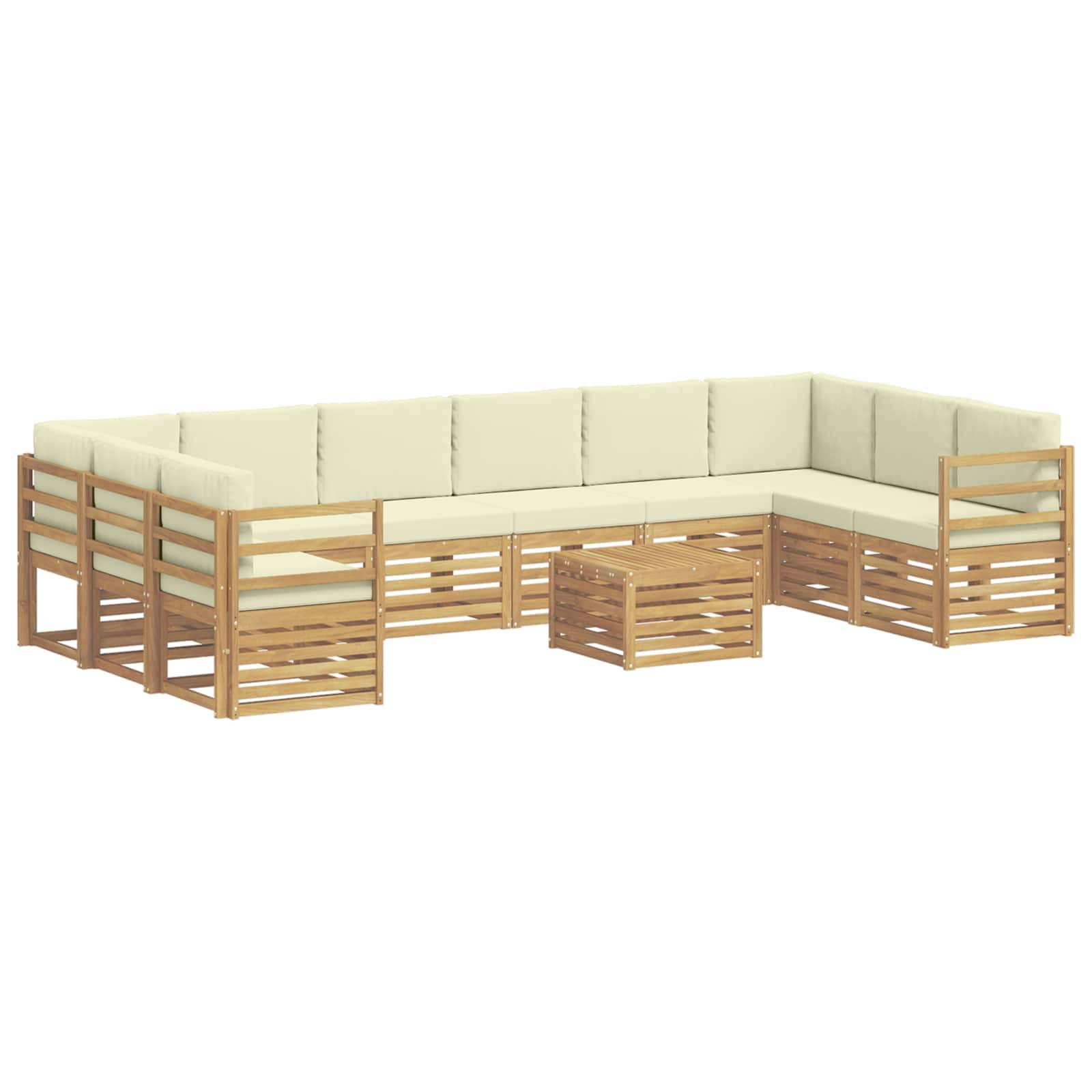 vidaXL Outdoor-Sofagarnitur mit Kissen 11 pcs Weiß und Creme Polyester
