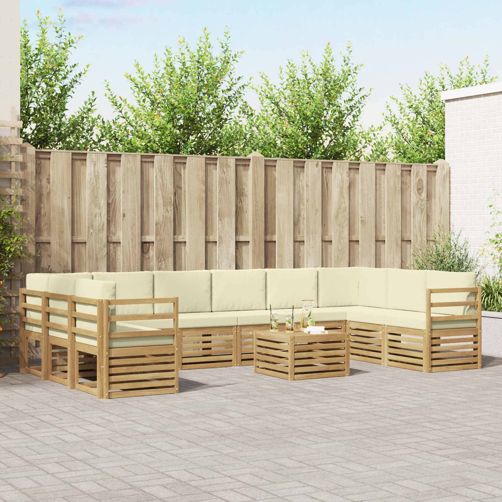 vidaXL Outdoor-Sofagarnitur mit Kissen 11 pcs Weiß und Creme Polyester