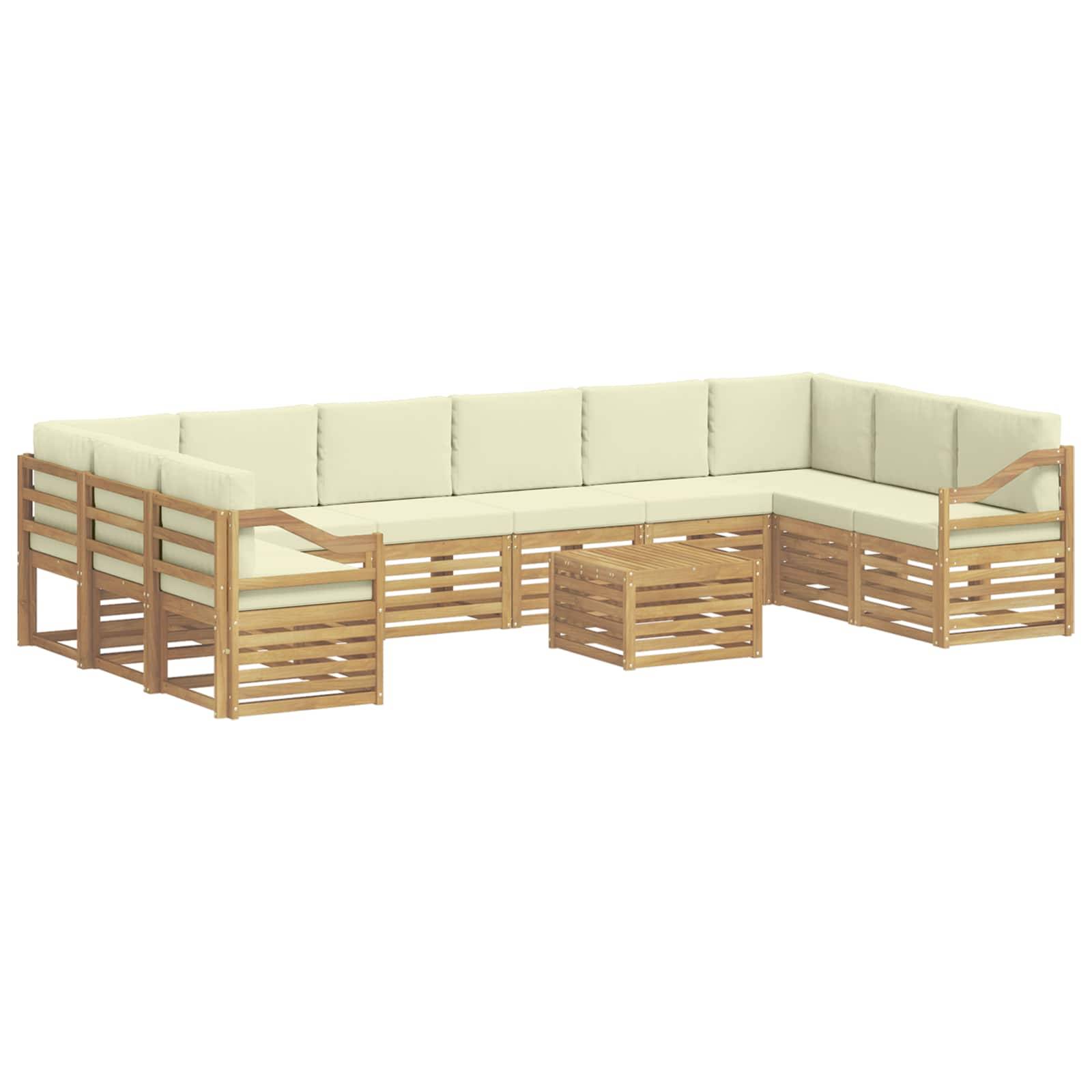 vidaXL Outdoor-Sofagarnitur mit Kissen 11 pcs Weiß und Creme Polyester