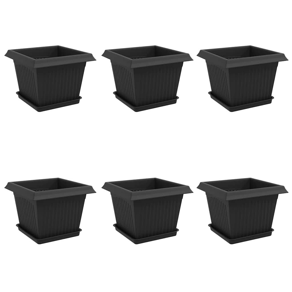 vidaXL Blumentöpfe 6 pcs Schwarz 23 x 23 x 17,5 cm Kunststoff