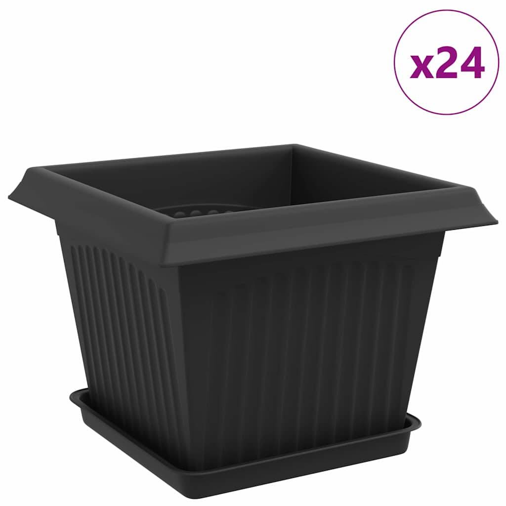 vidaXL Blumentöpfe 24 pcs Schwarz 23 x 23 x 17,5 cm Kunststoff