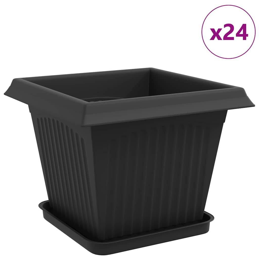 vidaXL Blumentöpfe 24 pcs Schwarz 33 x 33 x 26 cm Kunststoff
