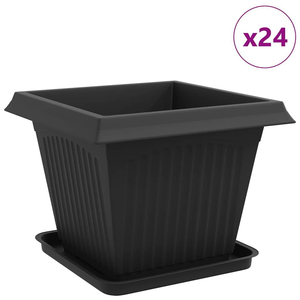 vidaXL Blumentöpfe 24 pcs Schwarz 43 x 43 x 33,5 cm Kunststoff