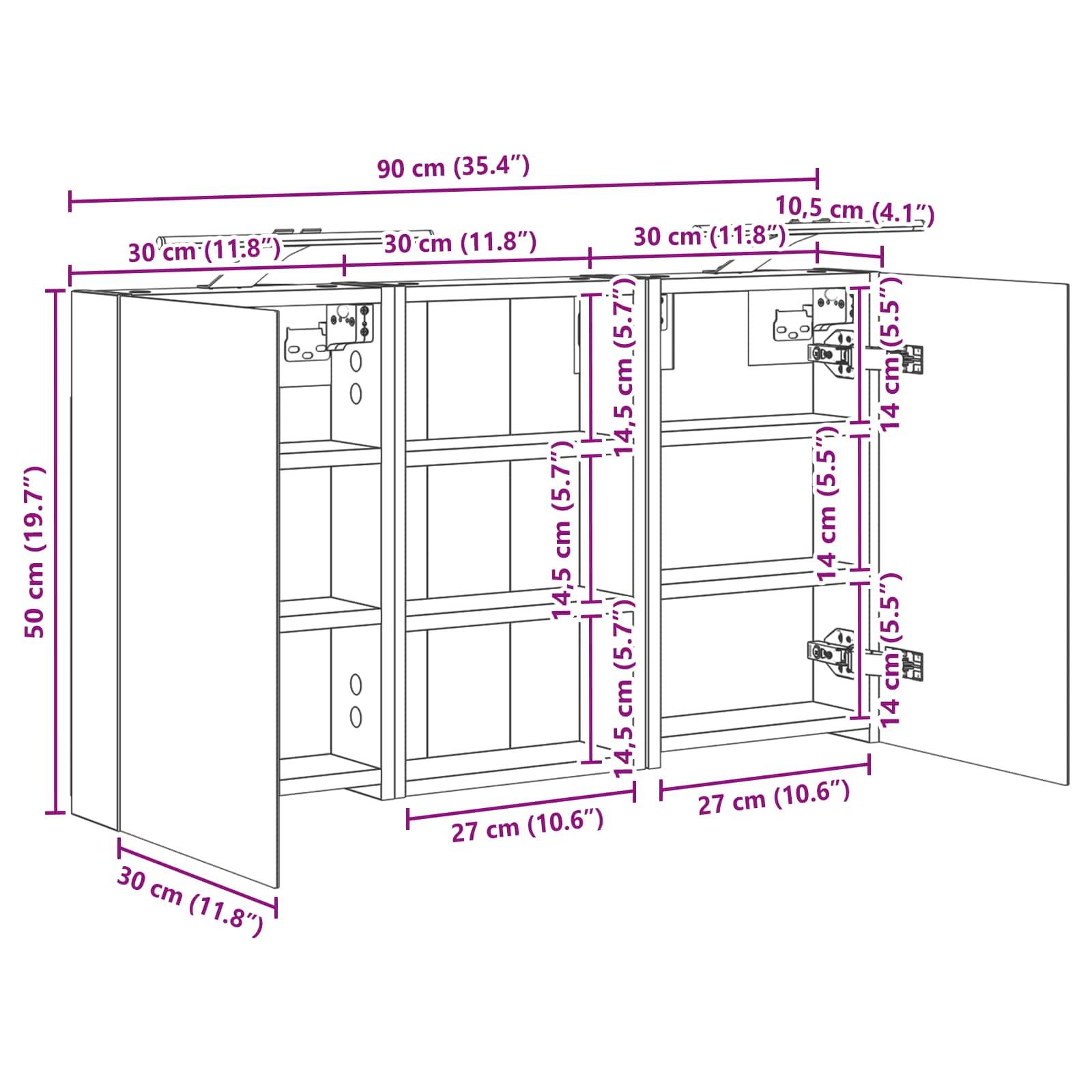 vidaXL Badezimmerschrank-Set 3 pcs 90 x 10,5 x 50 cm Holzwerkstoff