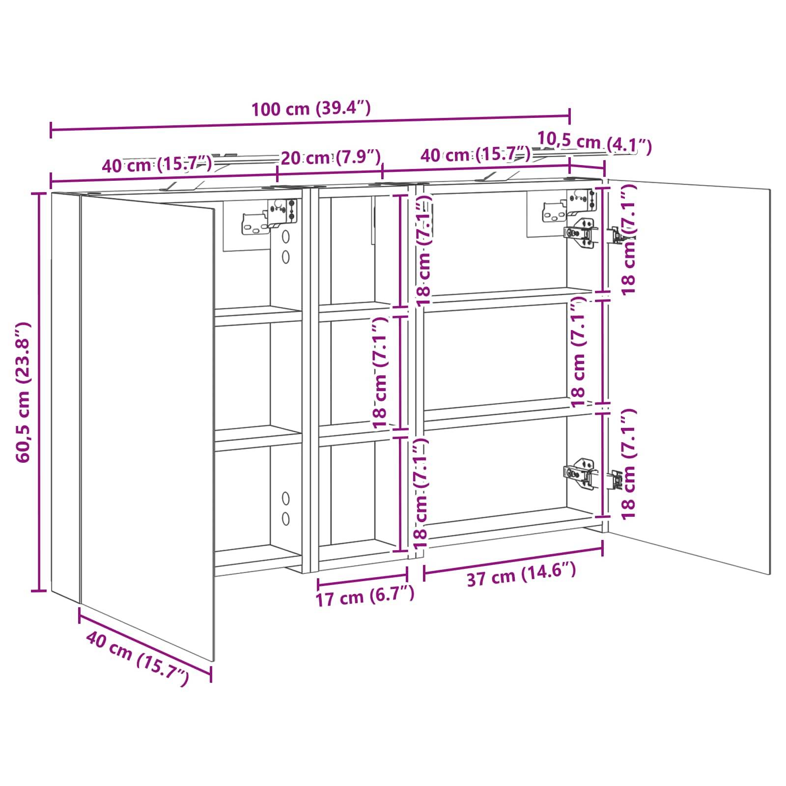 vidaXL Badezimmerschrank-Set 3 pcs 100 x 10,5 x 60,5 cm Holzwerkstoff
