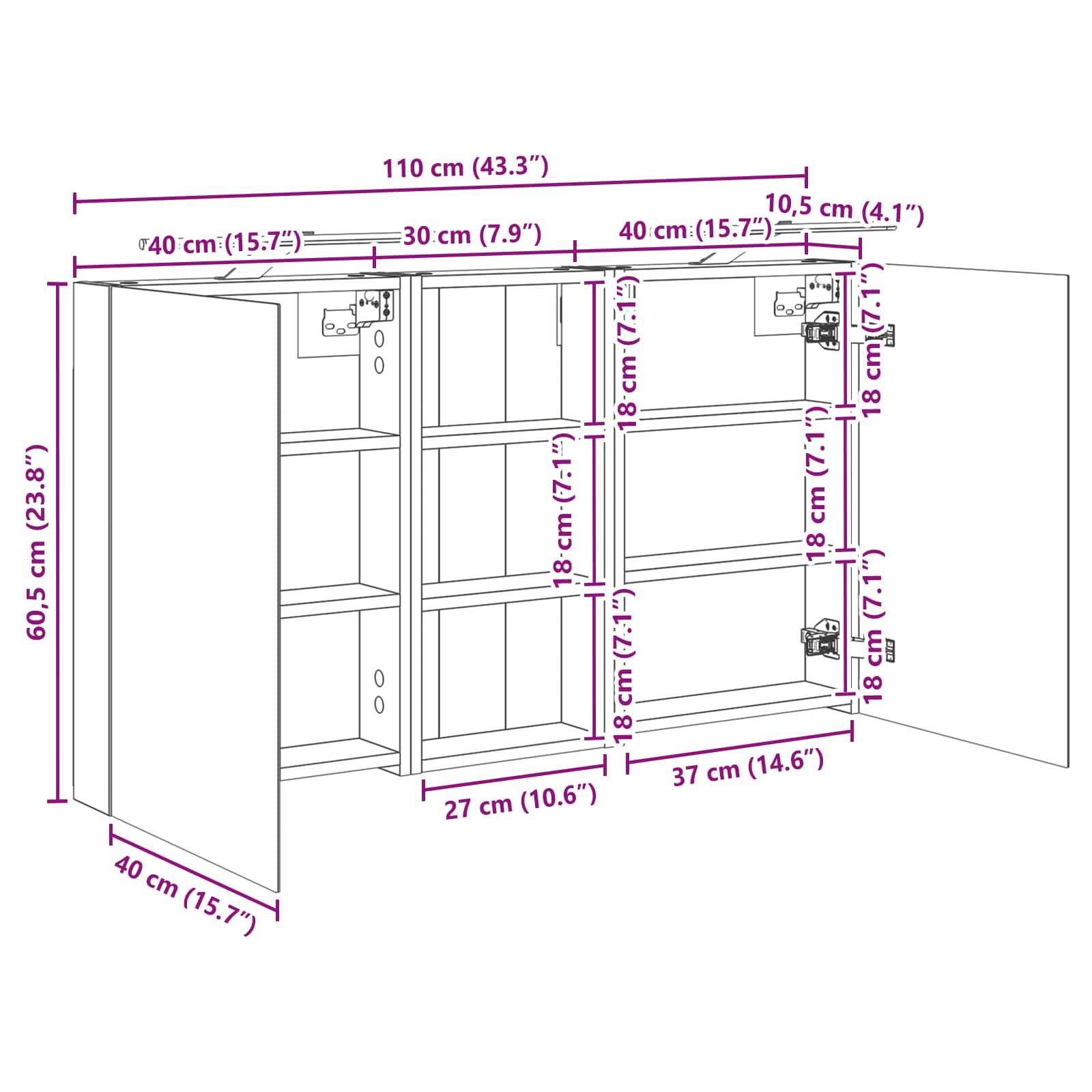 vidaXL Badezimmerschrank-Set 3 pcs 110 x 10,5 x 60,5 cm Holzwerkstoff