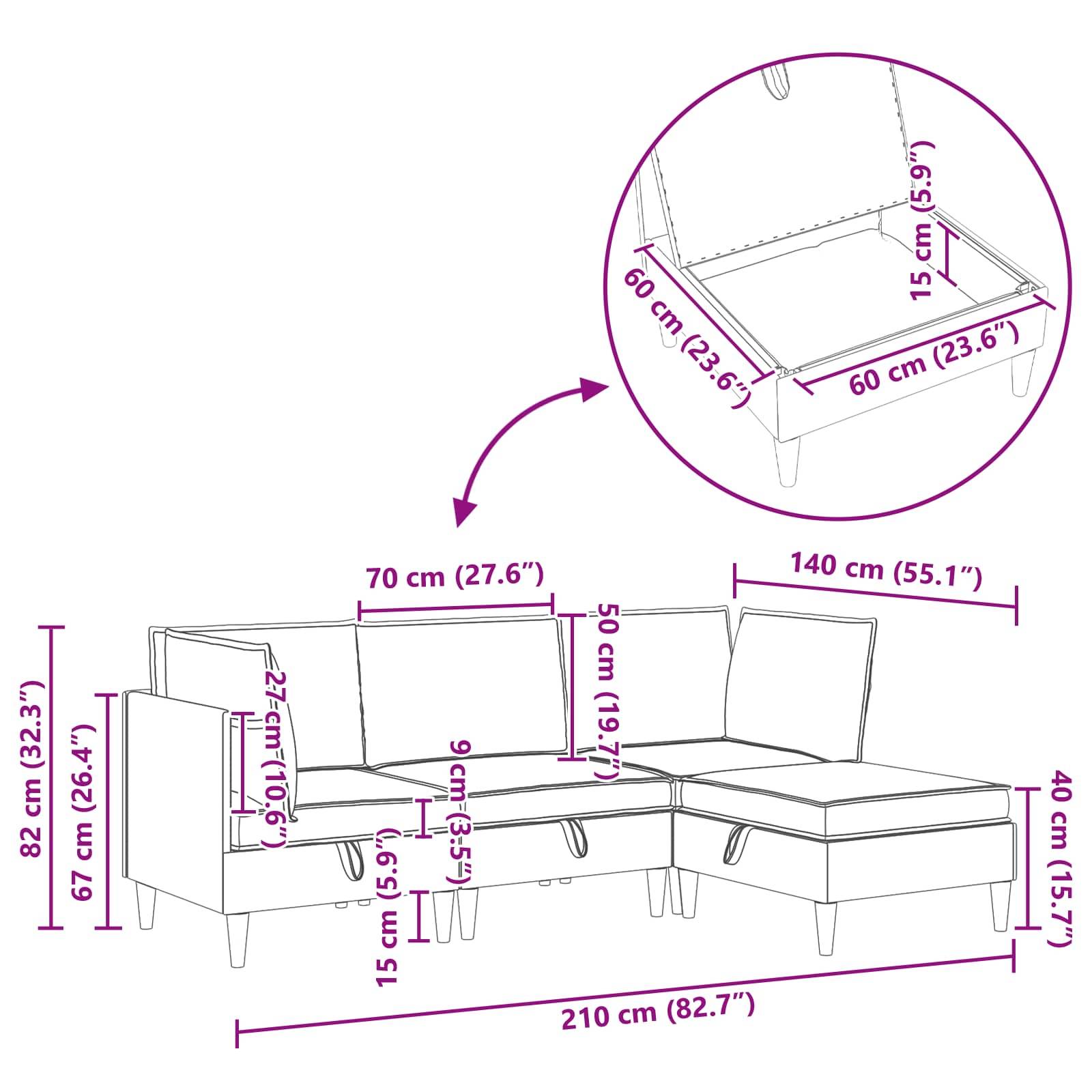 vidaXL Wohnzimmergarnitur mit Kissen mit Speicher 4 pcs Weiß Stoff