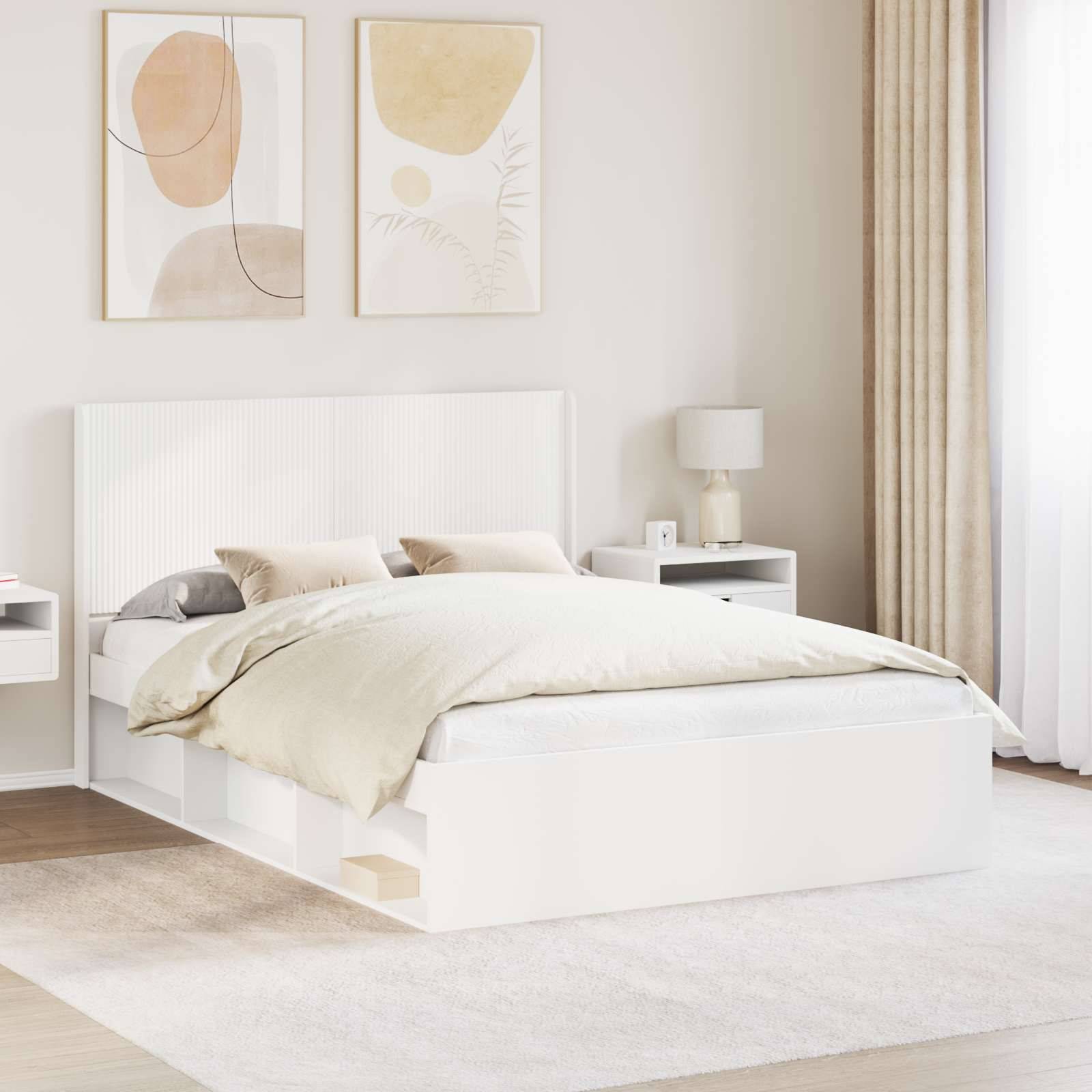 vidaXL Bettgestell mit Stauraum und Kopfteil Weiß 120 x 190 cm