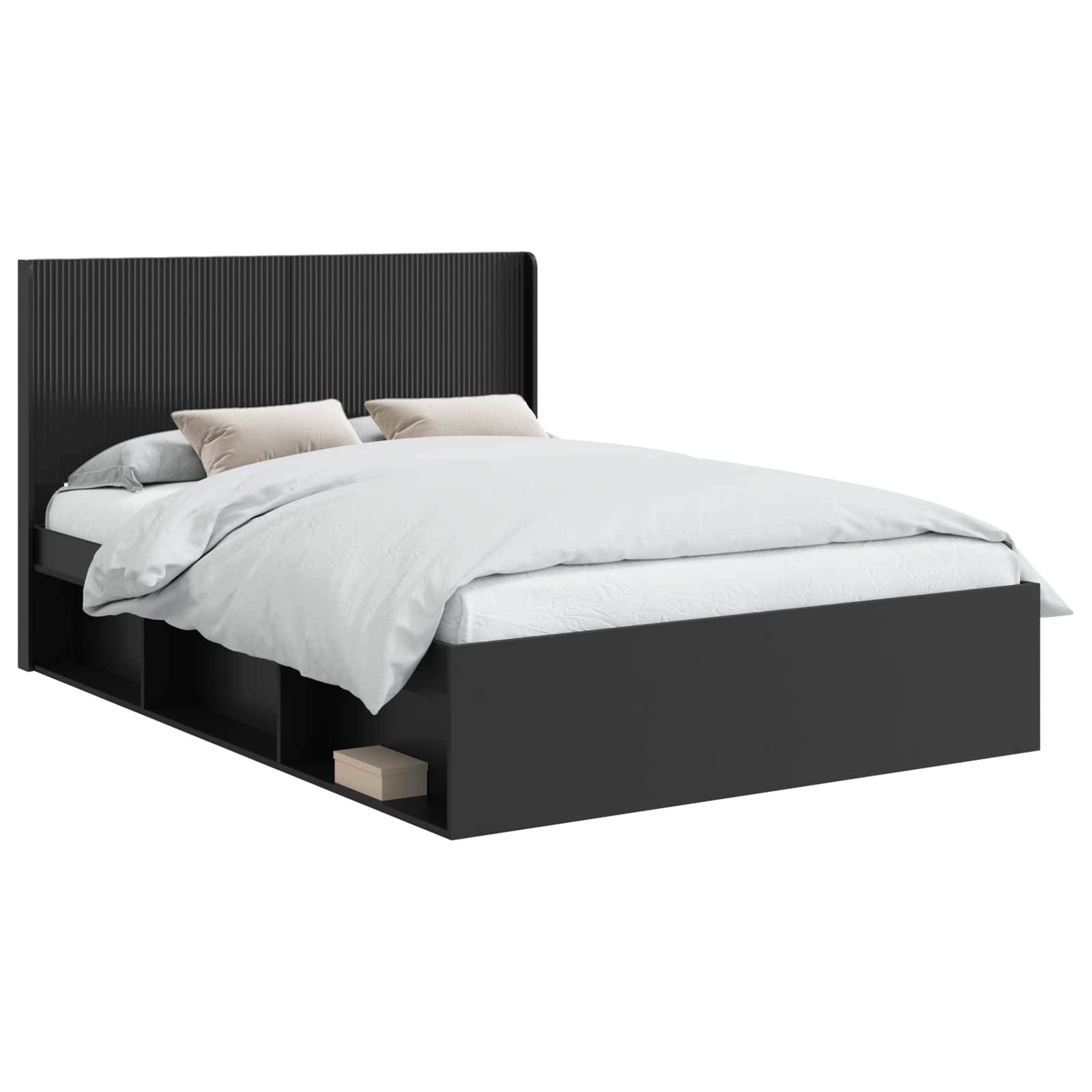vidaXL Bettgestell mit Stauraum und Kopfteil Schwarz 135 x 190 cm