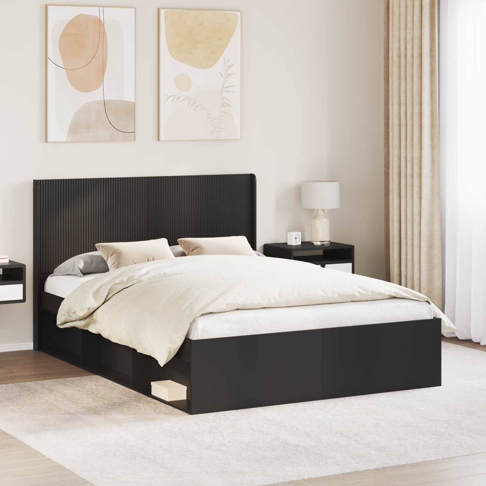 vidaXL Bettgestell mit Stauraum und Kopfteil Schwarz 135 x 190 cm