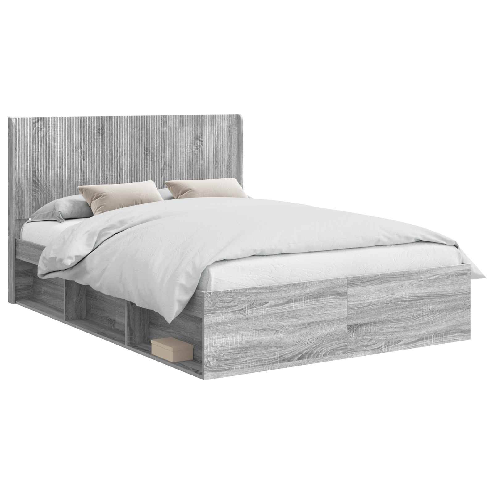 vidaXL Bettgestell mit Stauraum und Kopfteil Grau Sonoma 120 x 200 cm