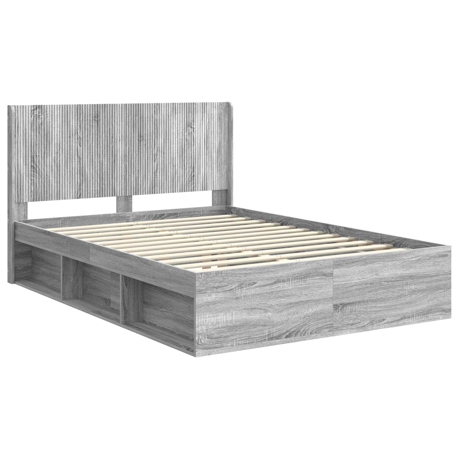 vidaXL Bettgestell mit Stauraum und Kopfteil Grau Sonoma 120 x 200 cm