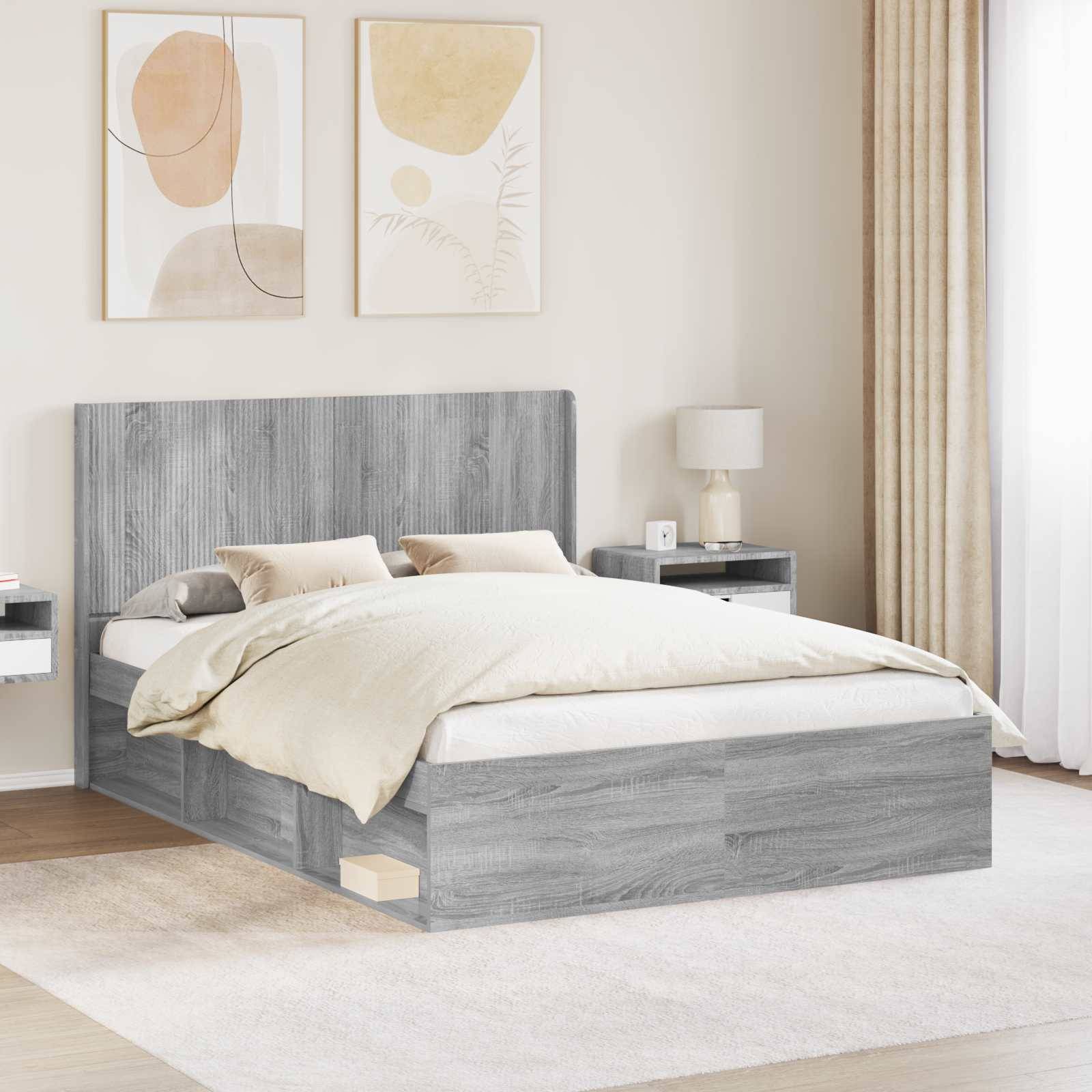 vidaXL Bettgestell mit Stauraum und Kopfteil Grau Sonoma 120 x 200 cm