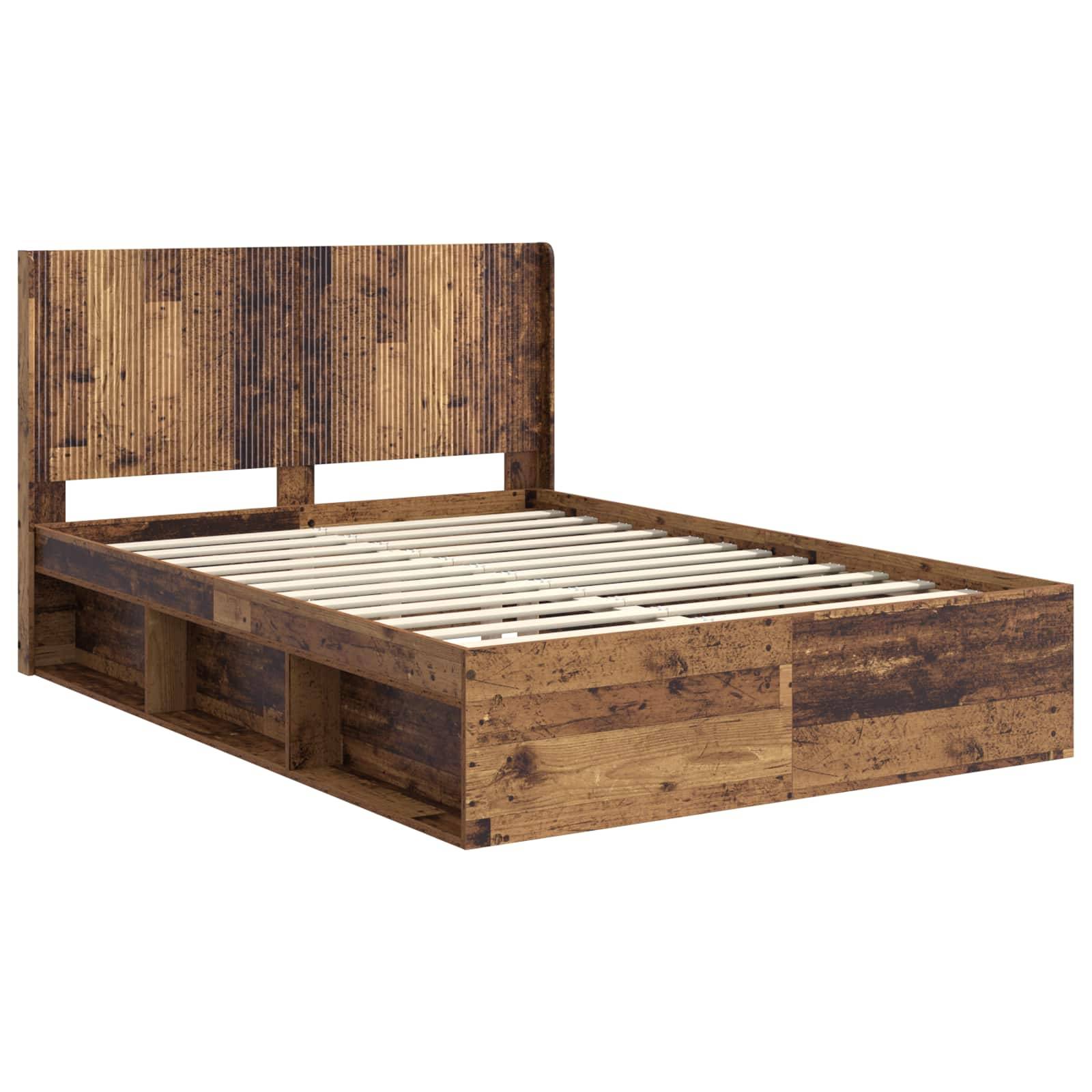 vidaXL Bettgestell mit Stauraum und Kopfteil Altholz 120 x 190 cm