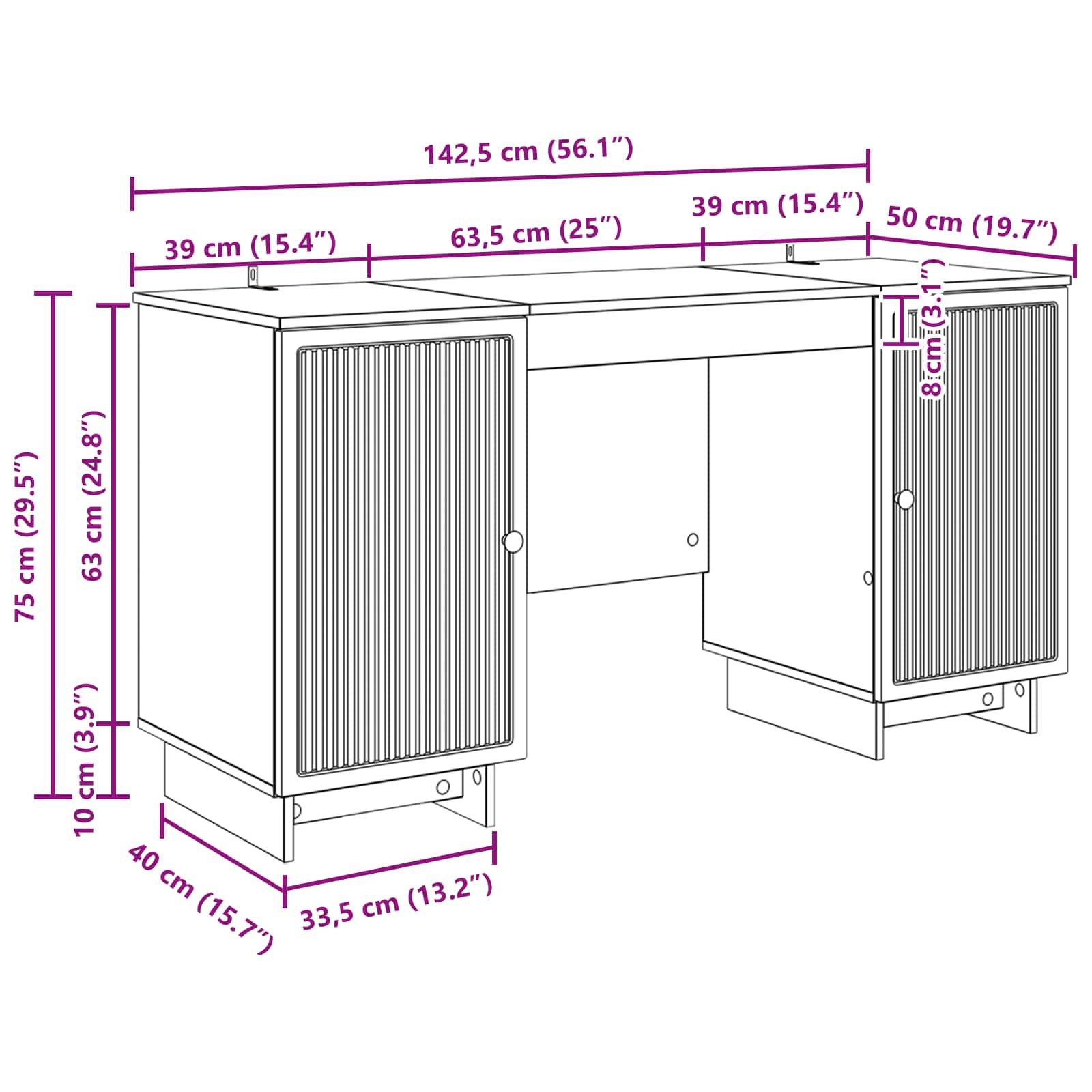 vidaXL Schreibtisch Geräucherte Eiche Holzwerkstoff 142,5 x 50 x 75 cm