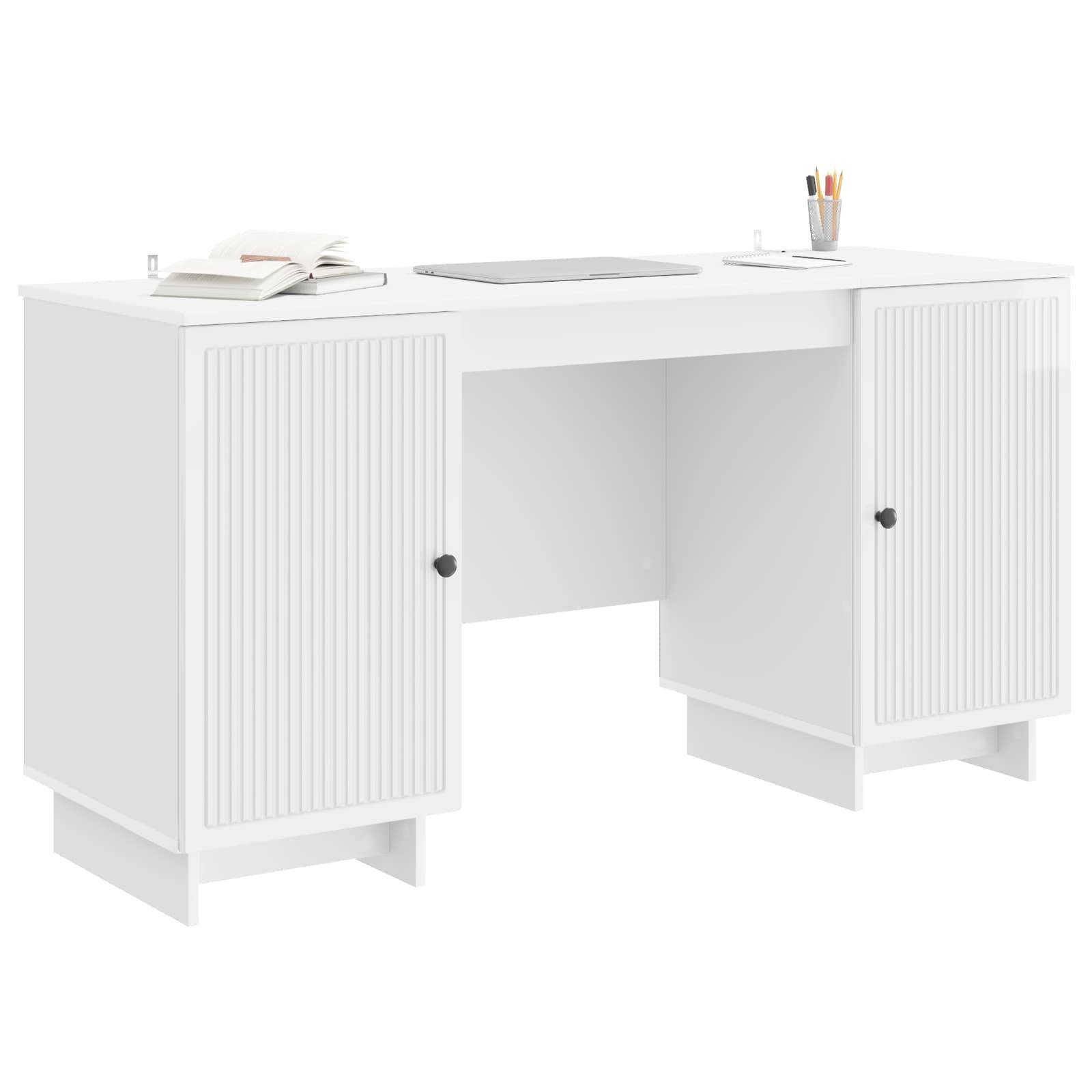 vidaXL Schreibtisch Hochglanz Weiß Holzwerkstoff 142,5 x 50 x 75 cm