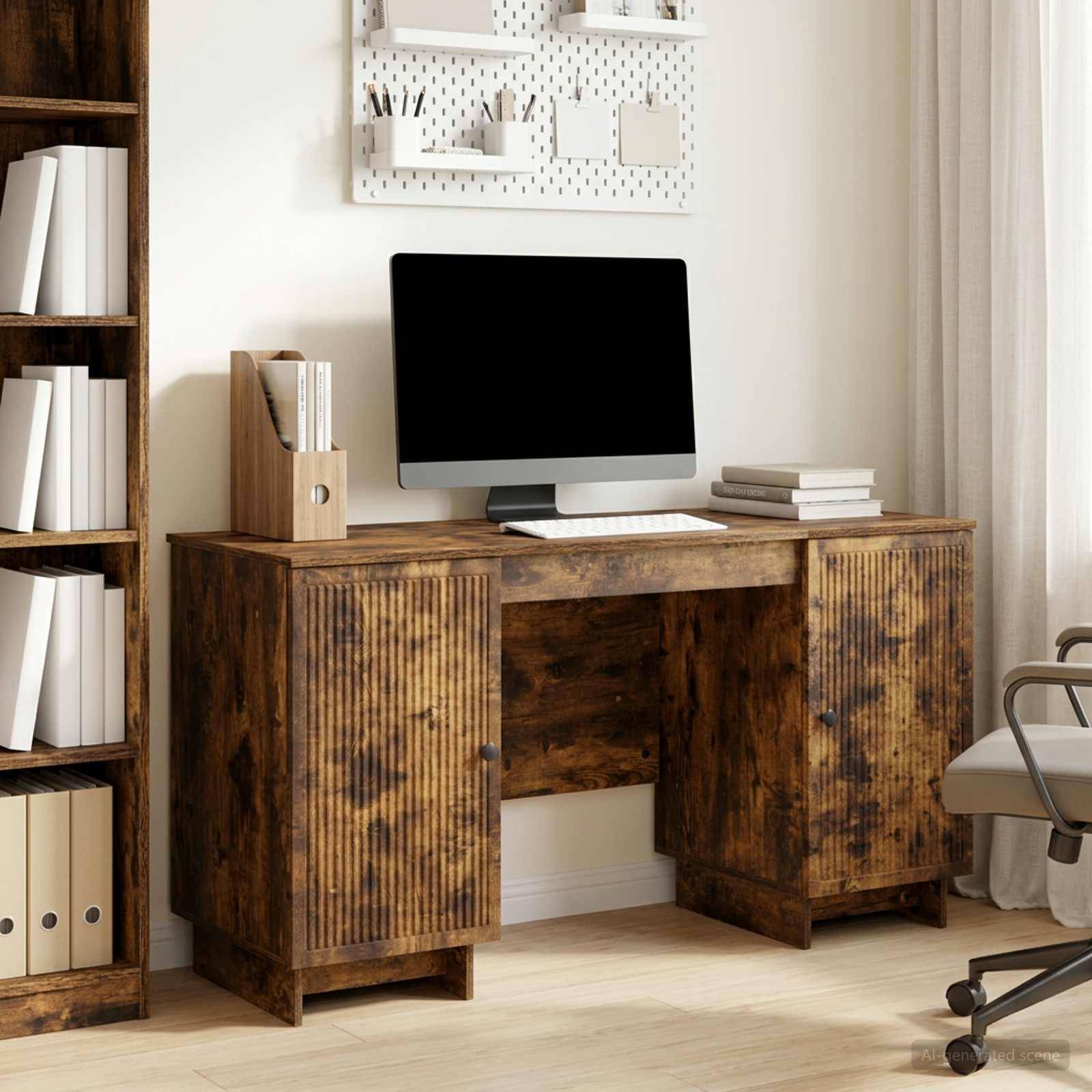 vidaXL Schreibtisch Geräucherte Eiche Holzwerkstoff 142,5 x 50 x 75 cm