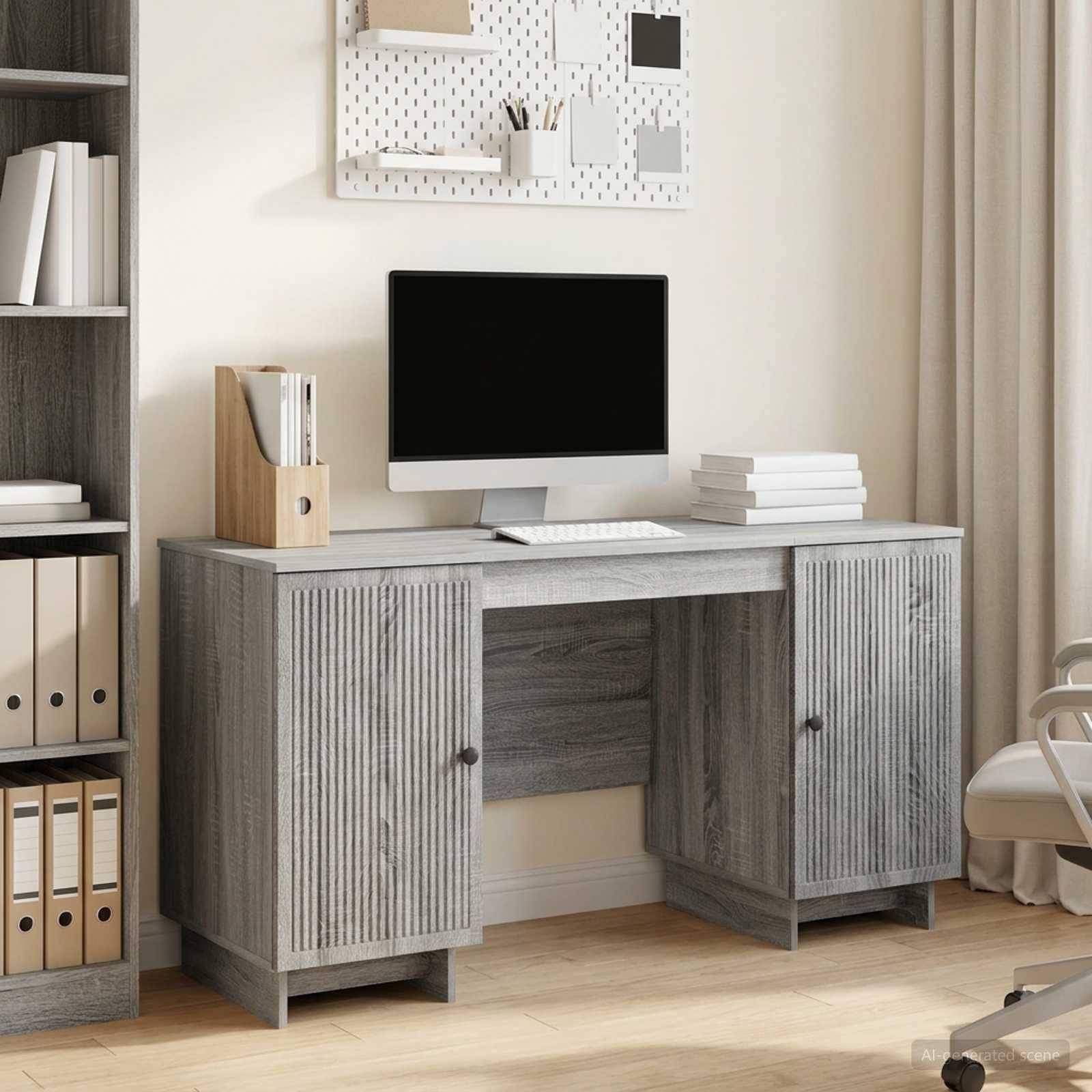 vidaXL Schreibtisch Grau Sonoma Holzwerkstoff 142,5 x 50 x 75 cm