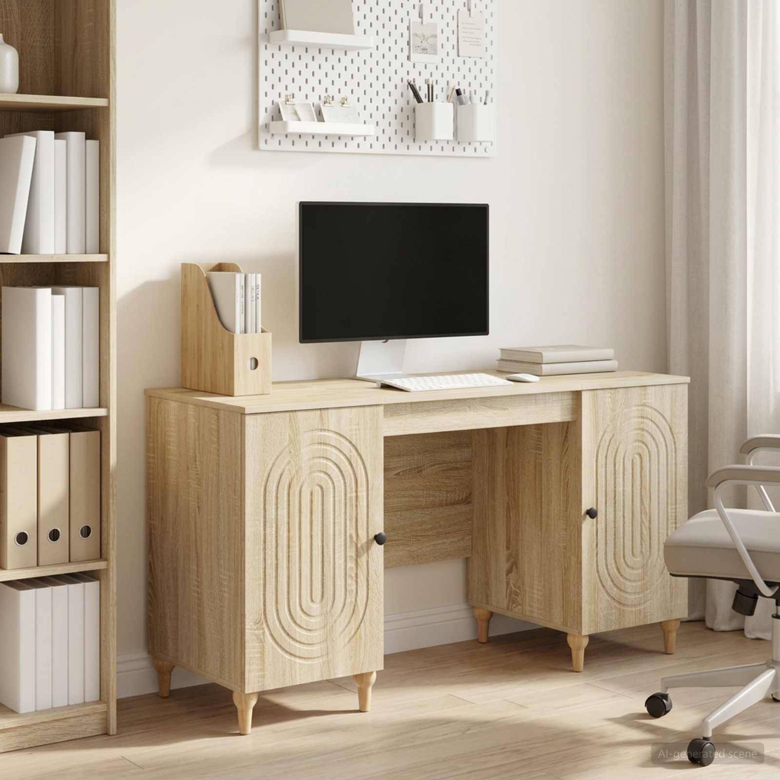 vidaXL Schreibtisch mit Regal Sonoma 142,5 x 50 x 75 cm Holzwerkstoff