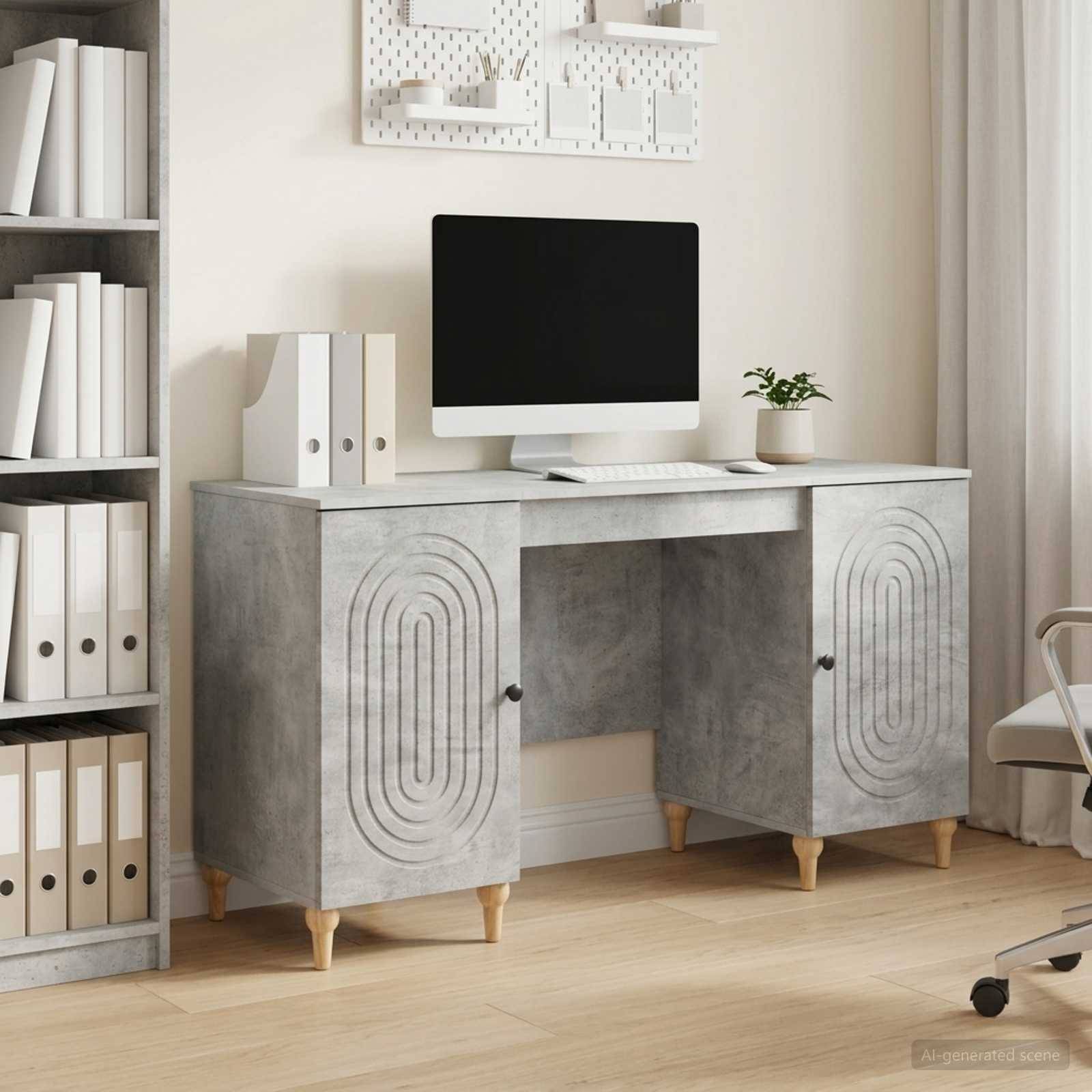 vidaXL Schreibtisch mit Tür Betongrau 142,5 x 50 x 75 cm Holzwerkstoff