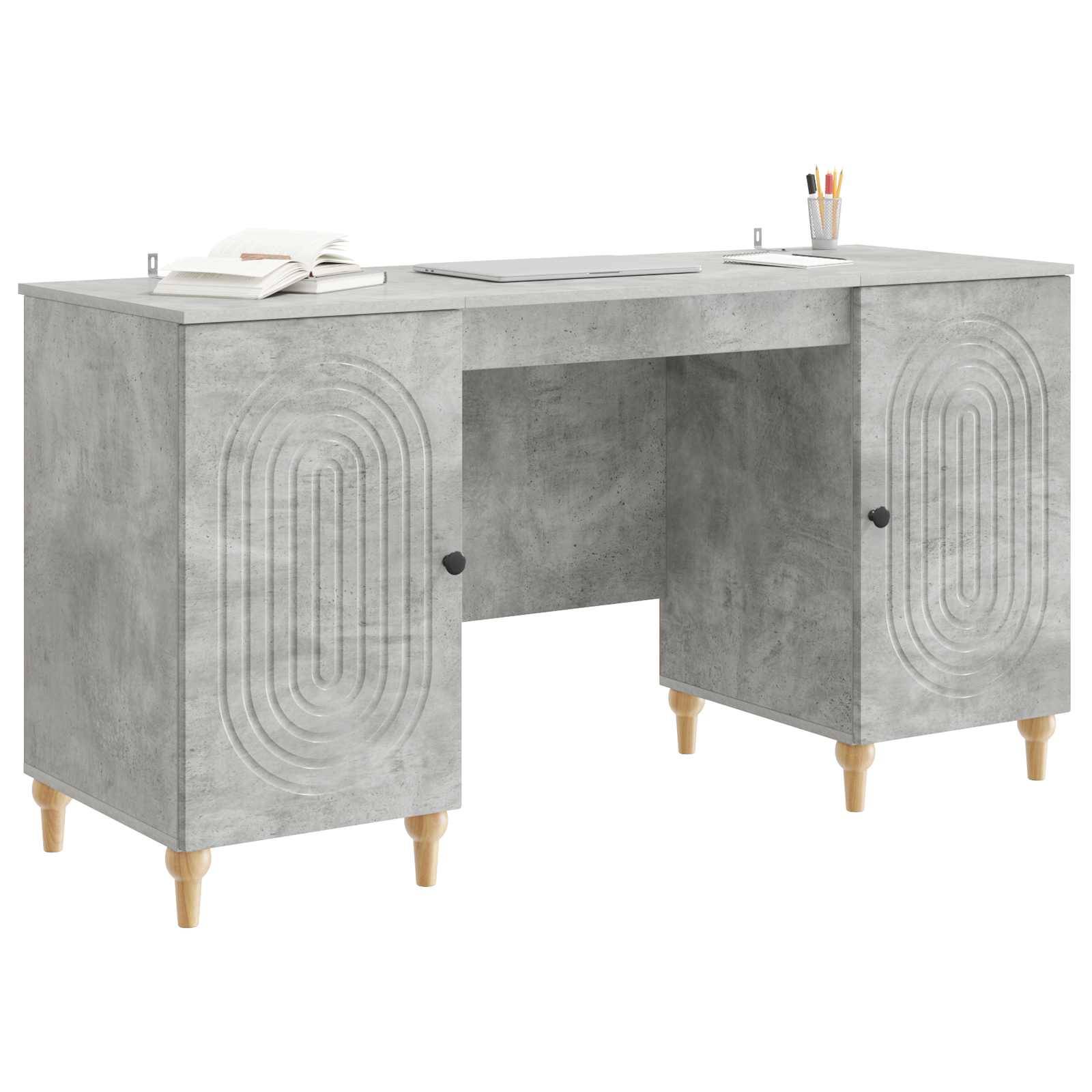 vidaXL Schreibtisch mit Tür Betongrau 142,5 x 50 x 75 cm Holzwerkstoff
