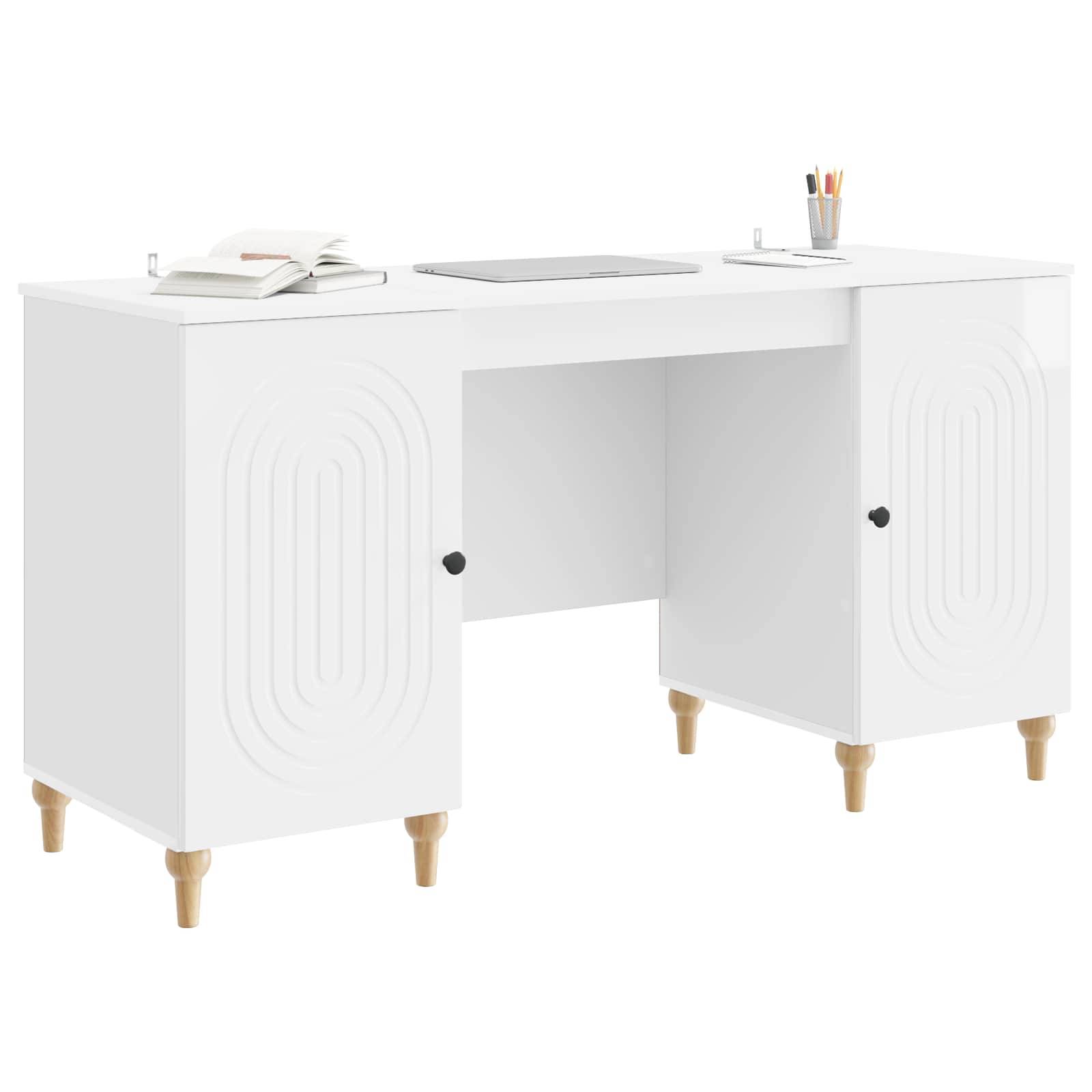 vidaXL Schreibtisch Glänzend Weiß 142,5 x 50 x 75 cm Holzwerkstoff