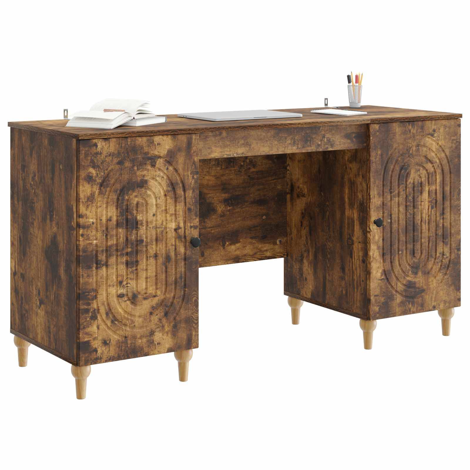 vidaXL Schreibtisch Geräucherte Eiche 142,5 x 50 x 75 cm Holzwerkstoff
