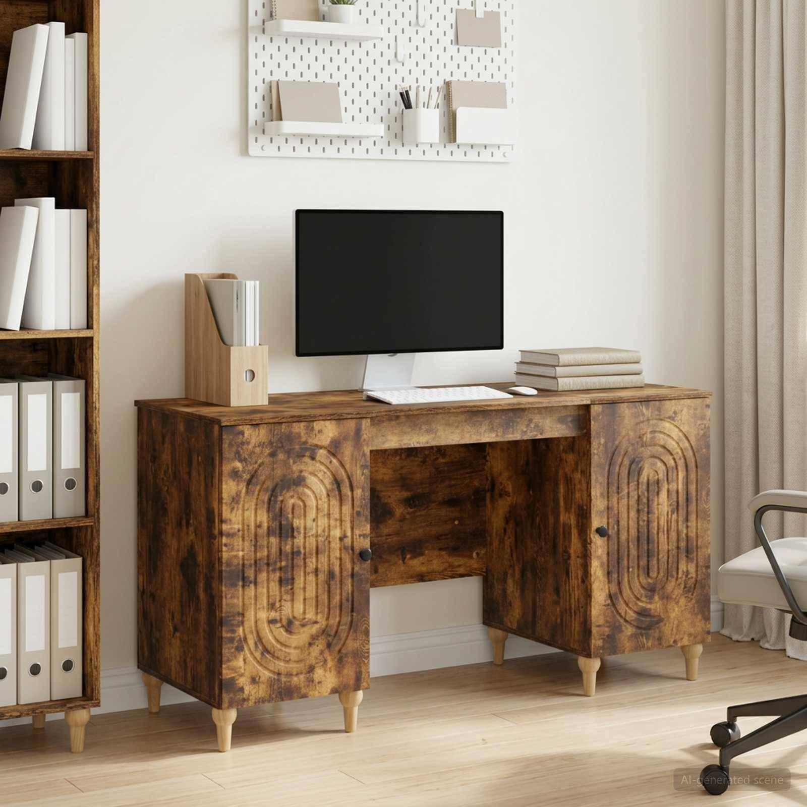 vidaXL Schreibtisch Geräucherte Eiche 142,5 x 50 x 75 cm Holzwerkstoff