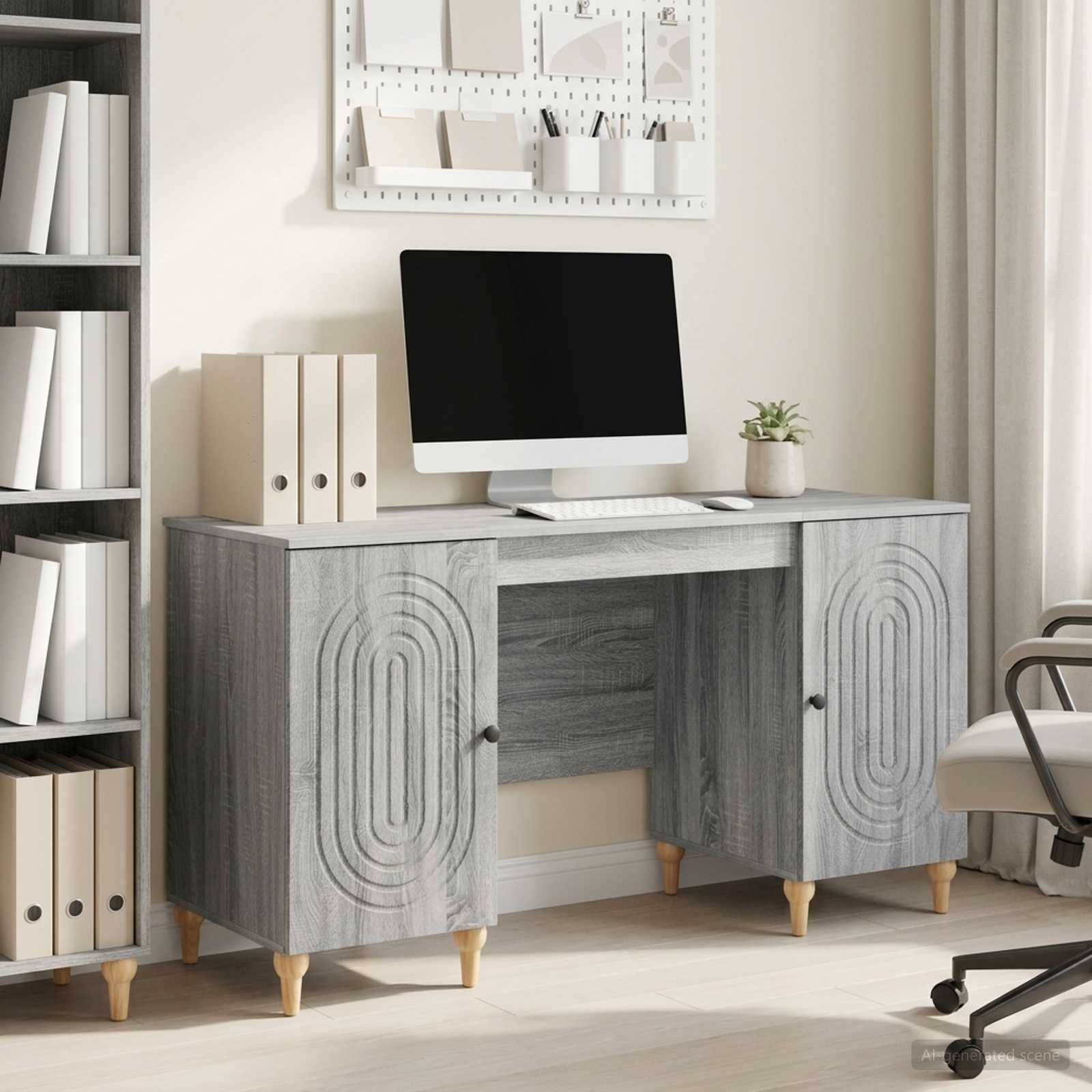 vidaXL Schreibtisch Graues Sonoma 142,5 x 50 x 75 cm Holzwerkstoff