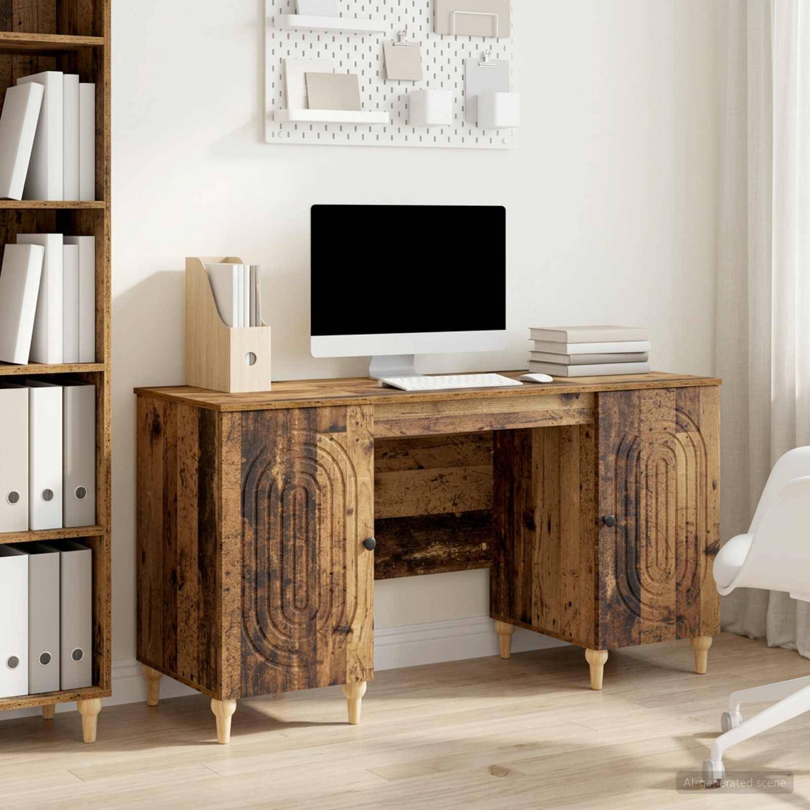 vidaXL Schreibtisch mit Regal Altholz 142,5 x 50 x 75 cm Holzwerkstoff