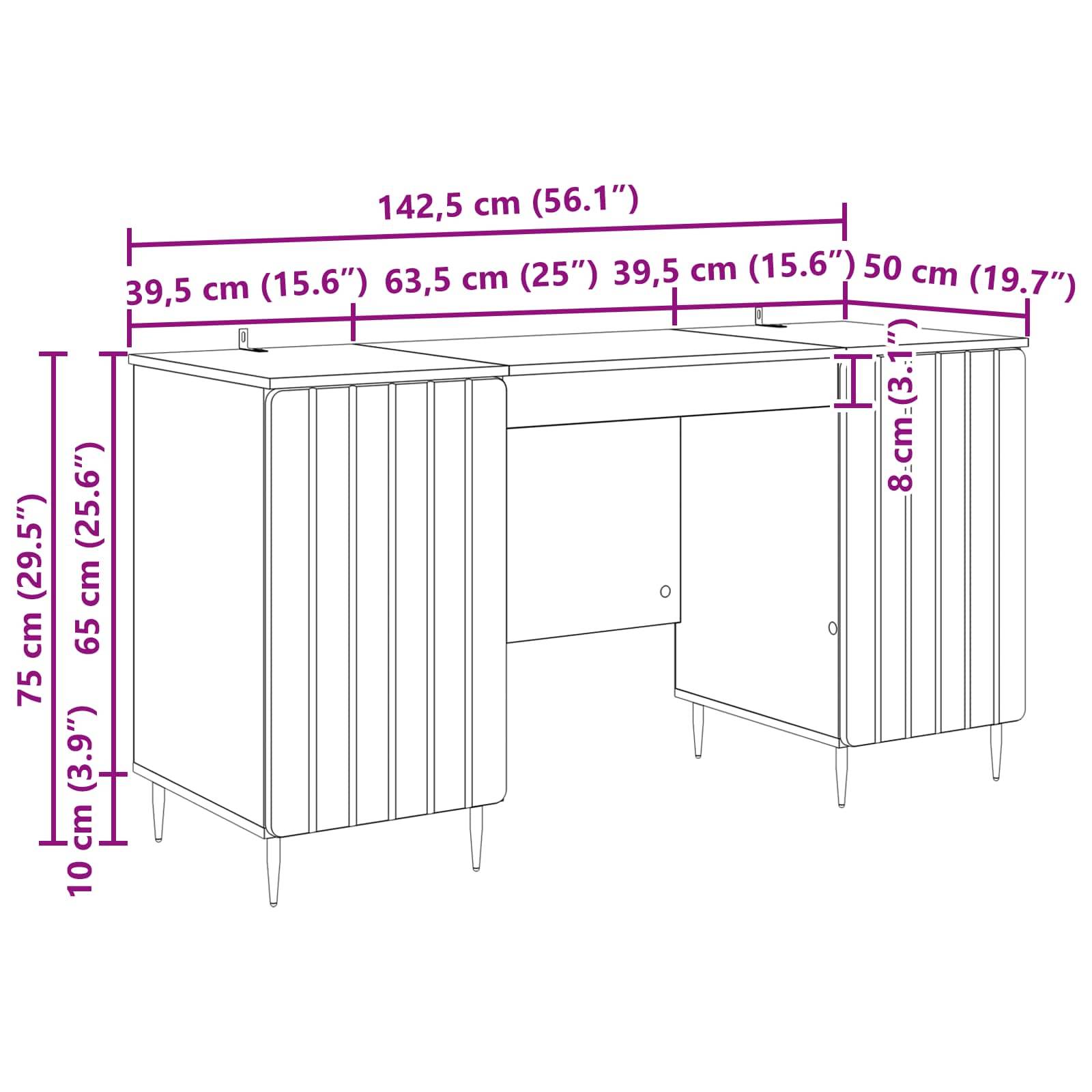vidaXL Schreibtisch Graues Sonoma 142,5 x 50 x 75 cm Holzwerkstoff