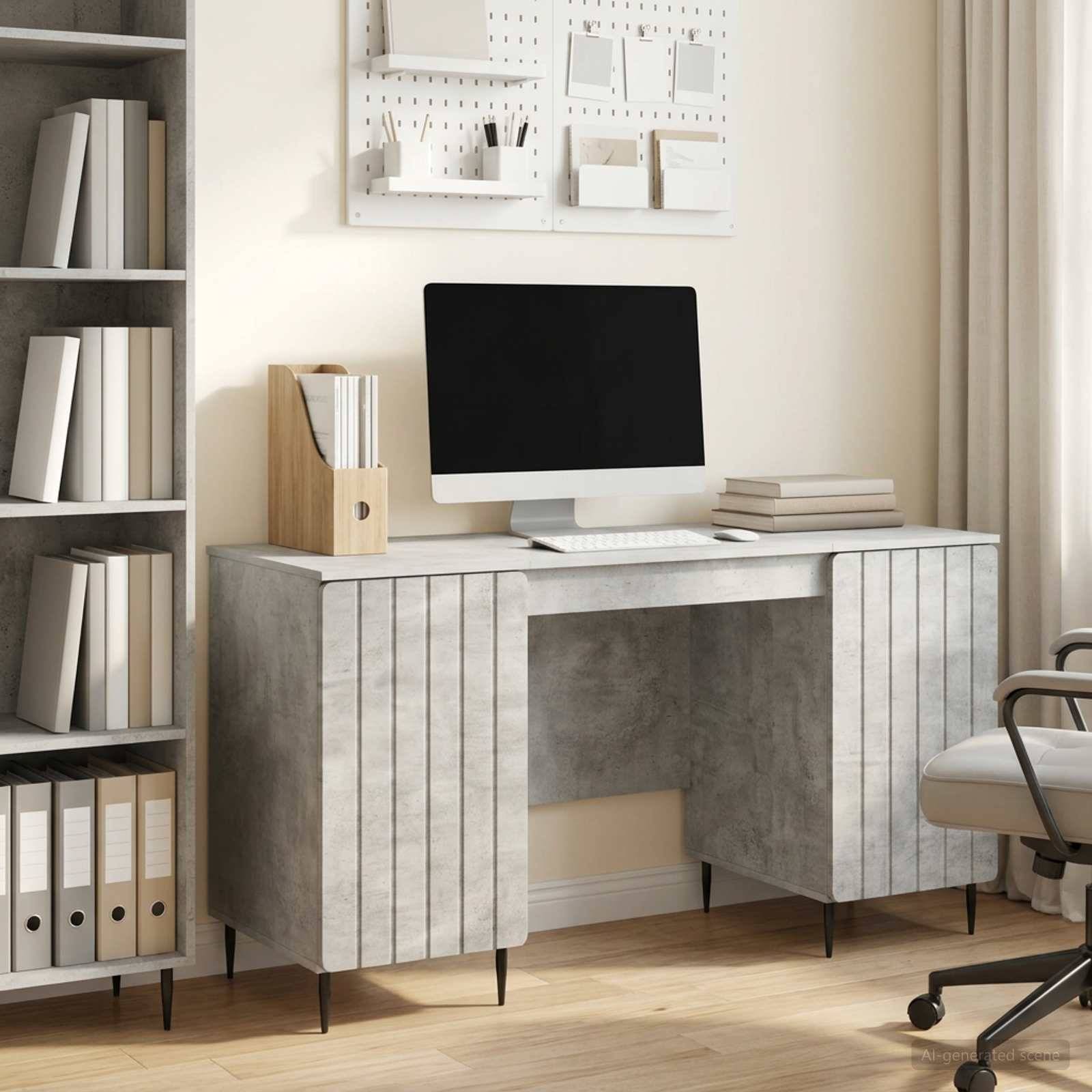 vidaXL Schreibtisch mit Tür Betongrau 142,5 x 50 x 75 cm Holzwerkstoff
