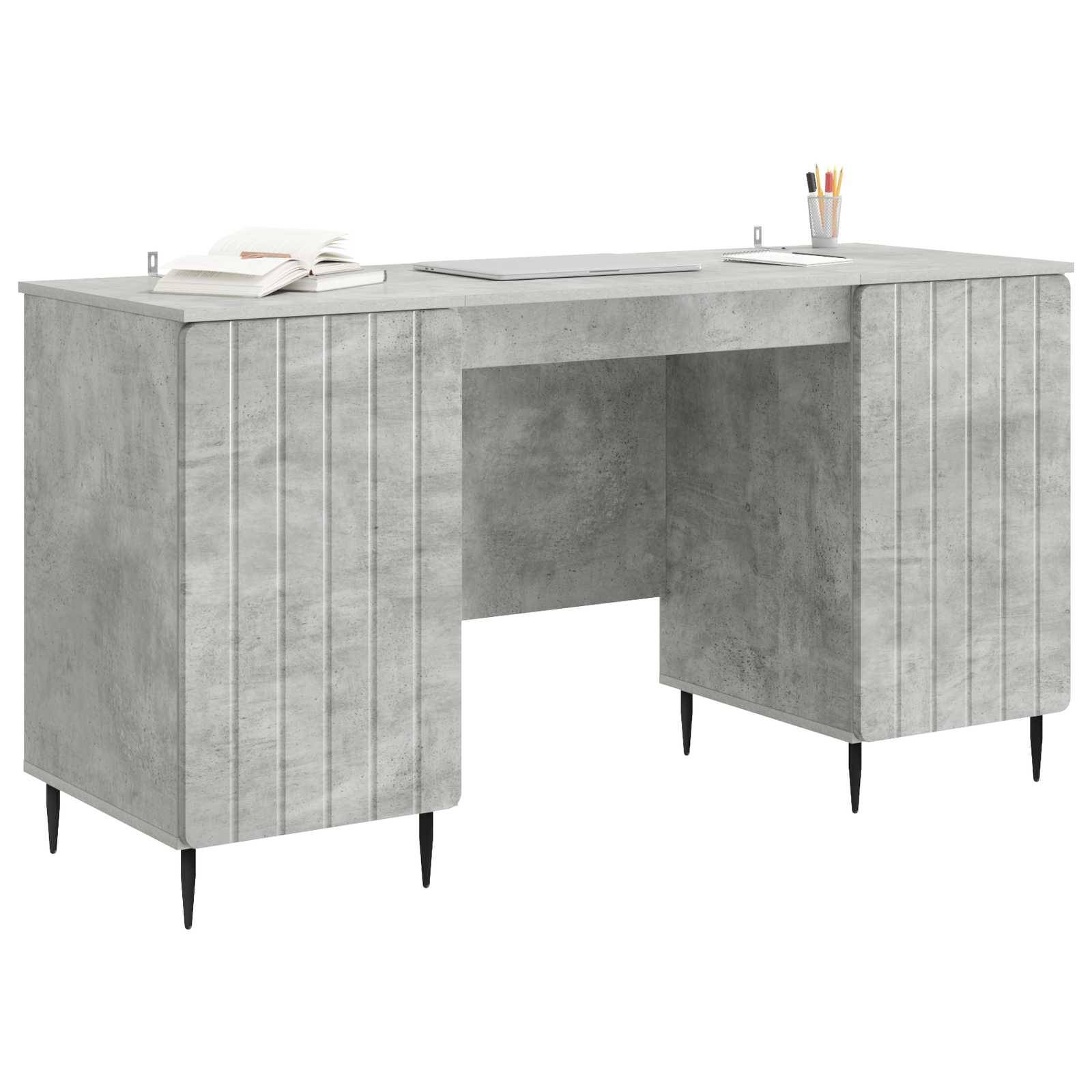 vidaXL Schreibtisch mit Tür Betongrau 142,5 x 50 x 75 cm Holzwerkstoff