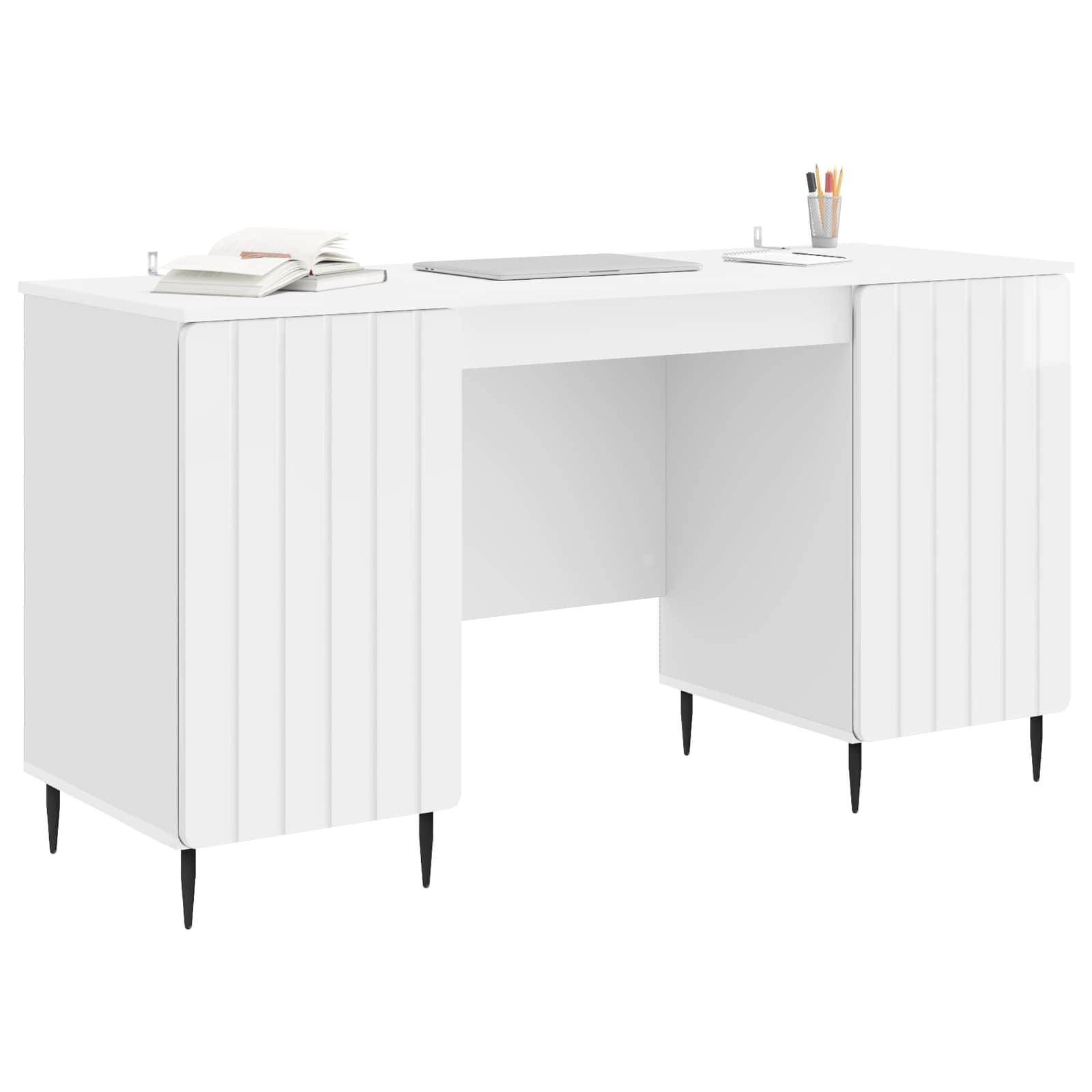 vidaXL Schreibtisch Hochglanz Weiß 142,5 x 50 x 75 cm Holzwerkstoff