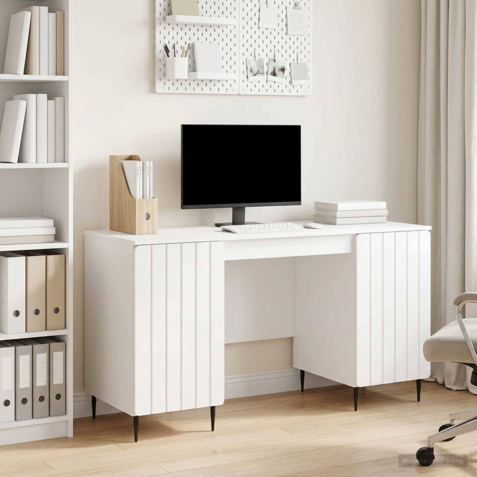 vidaXL Schreibtisch Hochglanz Weiß 142,5 x 50 x 75 cm Holzwerkstoff