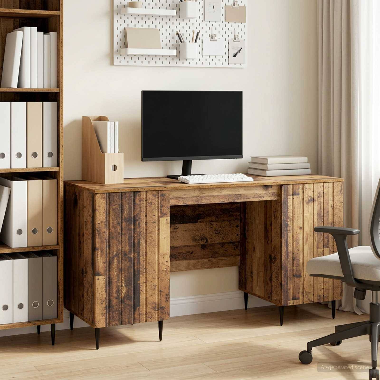 vidaXL Schreibtisch mit Regal Altholz 142,5 x 50 x 75 cm Holzwerkstoff